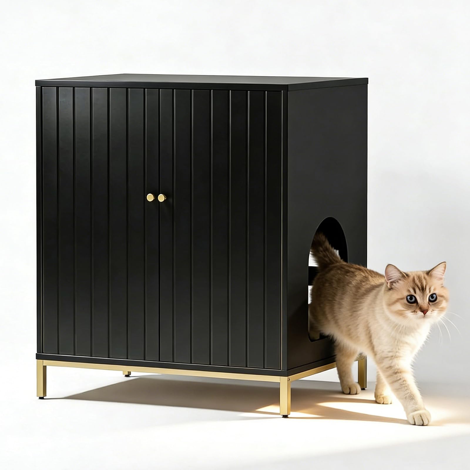 Stylish Cat Litter Box Enclosure with Storage, Hidden Litter Box Furniture with Tall Legs, Right-Side Entrance, and Dual Use as 