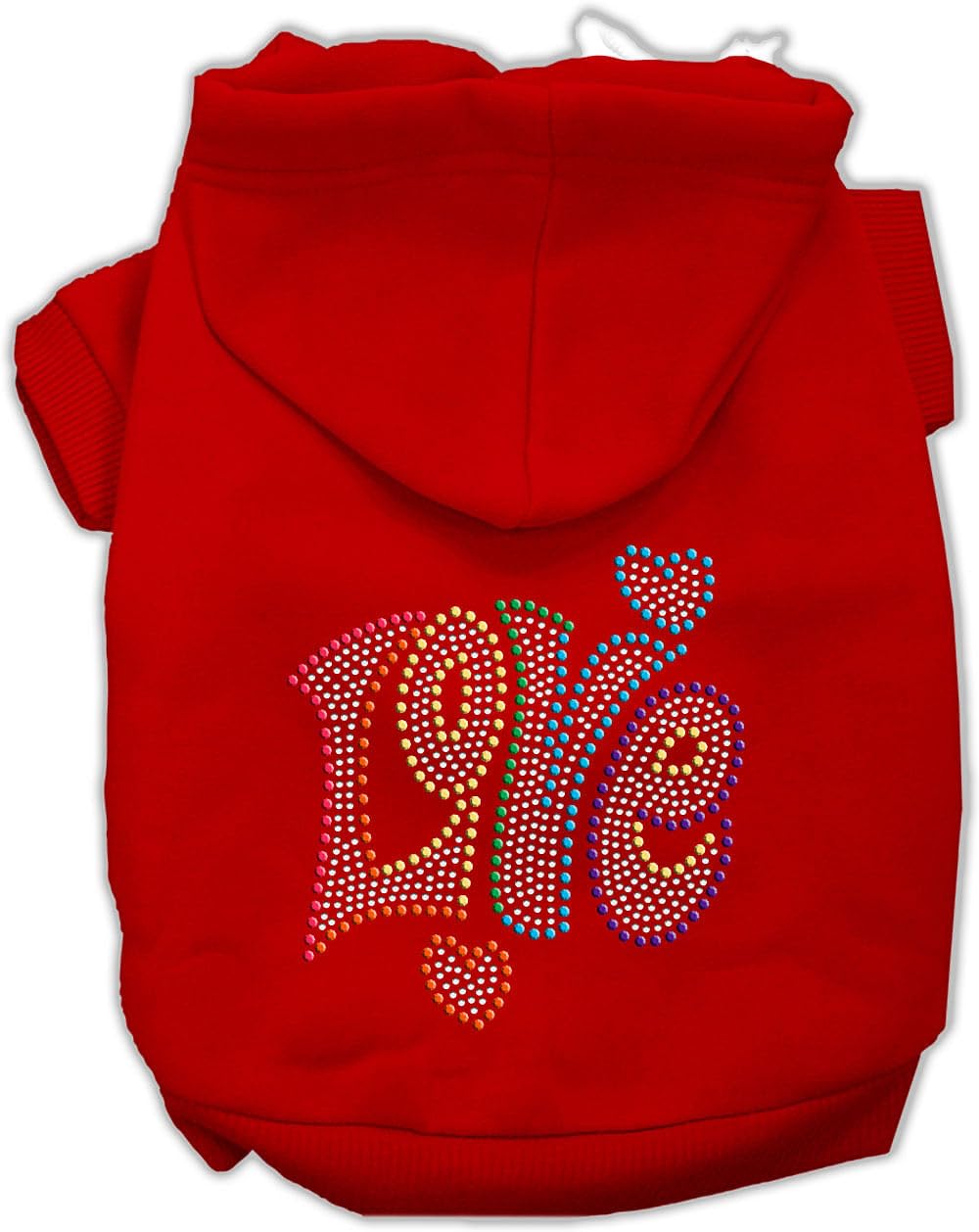 Pet, Dog & Cat Hoodie Rhinestone, 'Technicolor Love' Red Xs (0-3 Lbs.)