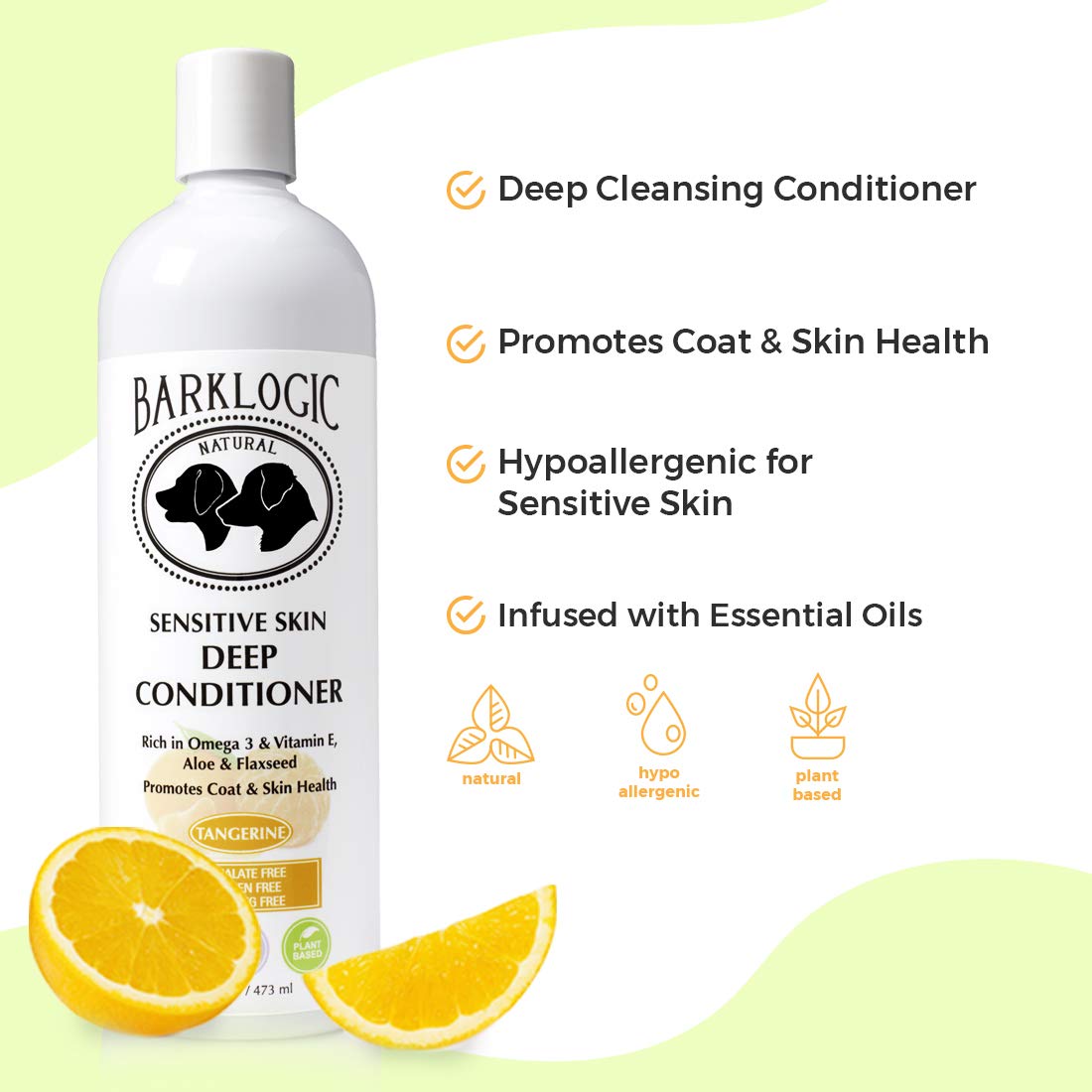 Barklogic Sensitive Skin Deep Conditioner, Tangerine, 16 Fl Oz - Grooming Essentials For A Quality Coat - No Parabens, No Phthalates, No Sulfates, No Dea & Peg, Vegan