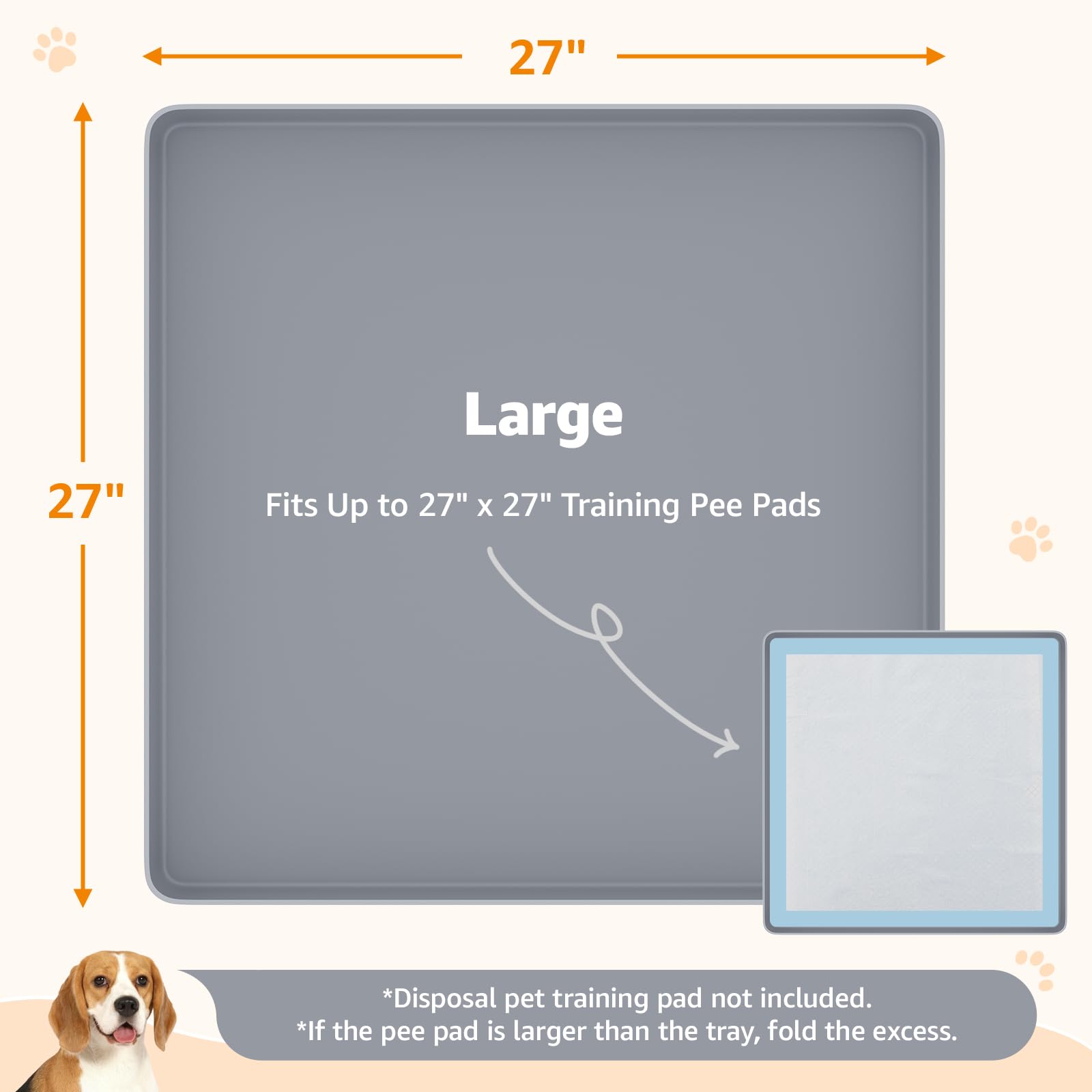 LOOBANI Large Dog Pee Pad Holder - Silicone Puppy Potty Tray With High Edge and 4 Clamps for Training, Fits Up to 27'' x 27'' Pa
