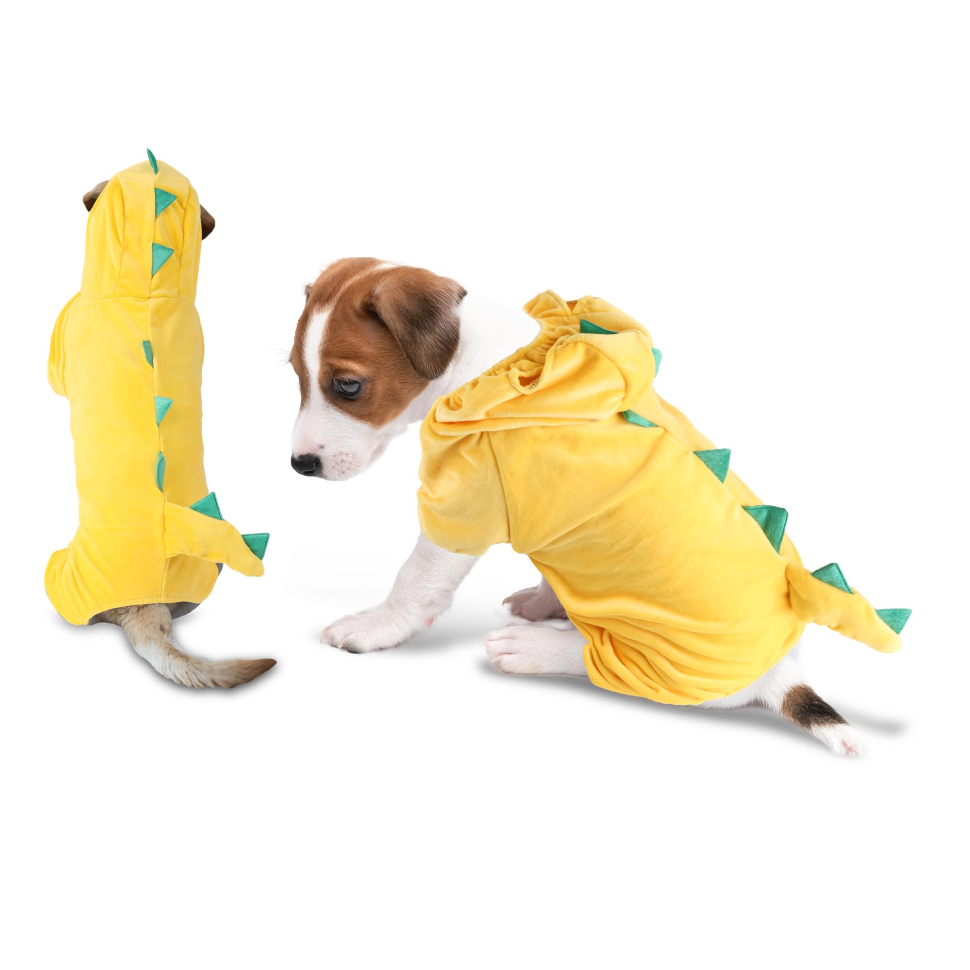 Delifur Dinosaur Dog Halloween Costume Pet Dino Hoodie For Small Dogs Cats (M, Yellow)