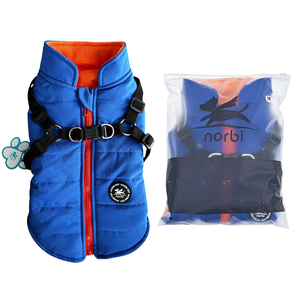 Norbi Pet Warm Jacket Small Dog Vest Harness Puppy Winter 2 In 1 Outfit Cold Weather Coat (3Xl, Blue)