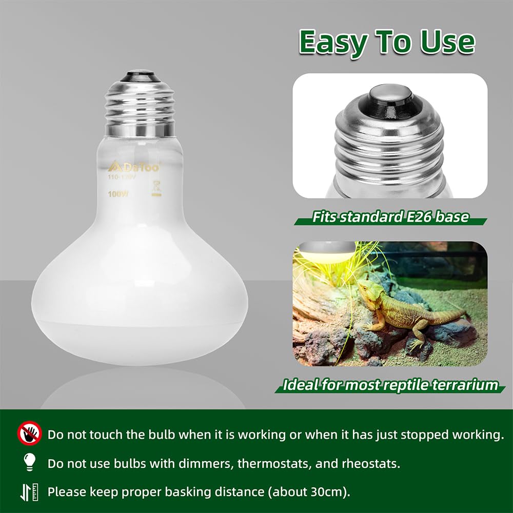 DaToo Reptile Heat Lamp 100W Amphibians Basking Light Bulb UVA Heat Lamp Bulbs Daylight Basking Spot Light for Lizards Bearded D