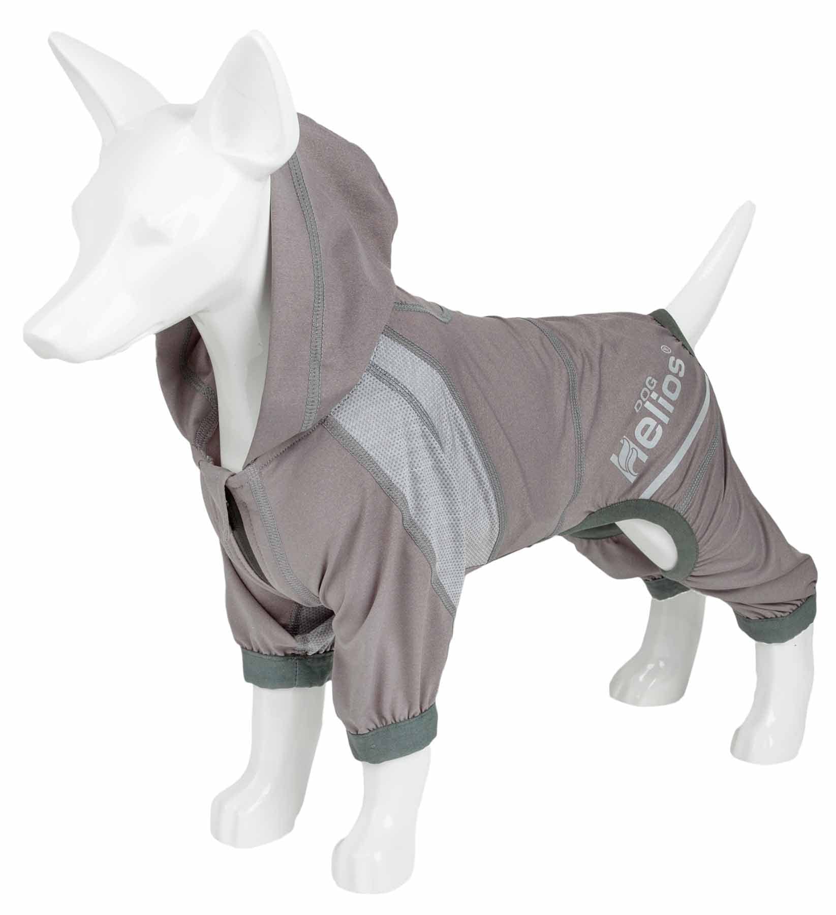 Dog Helios ?'Namastail' Lightweight 4-Way Stretch Breathable Full Bodied Performance Yoga Dog Hoodie Tracksuit, Small, Grey