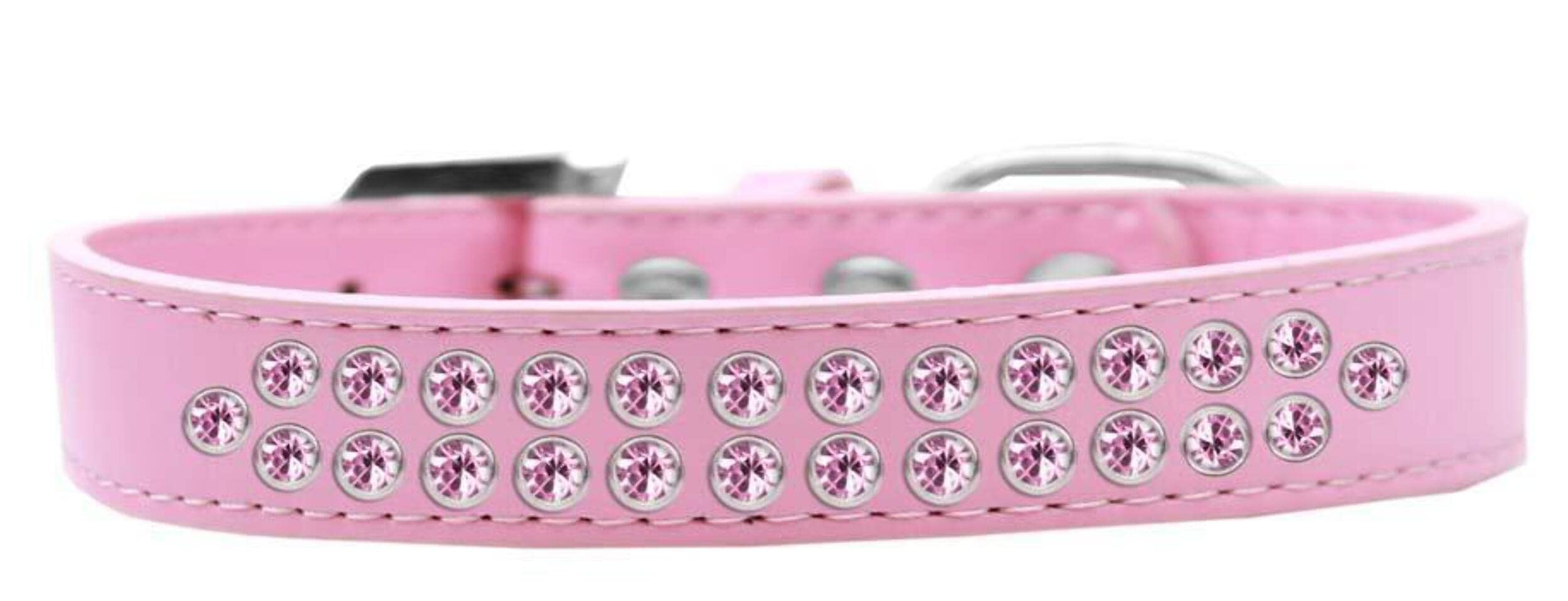 Mirage Pet Products Two Row Light Pink Crystal Aqua Dog Collar, Size 18
