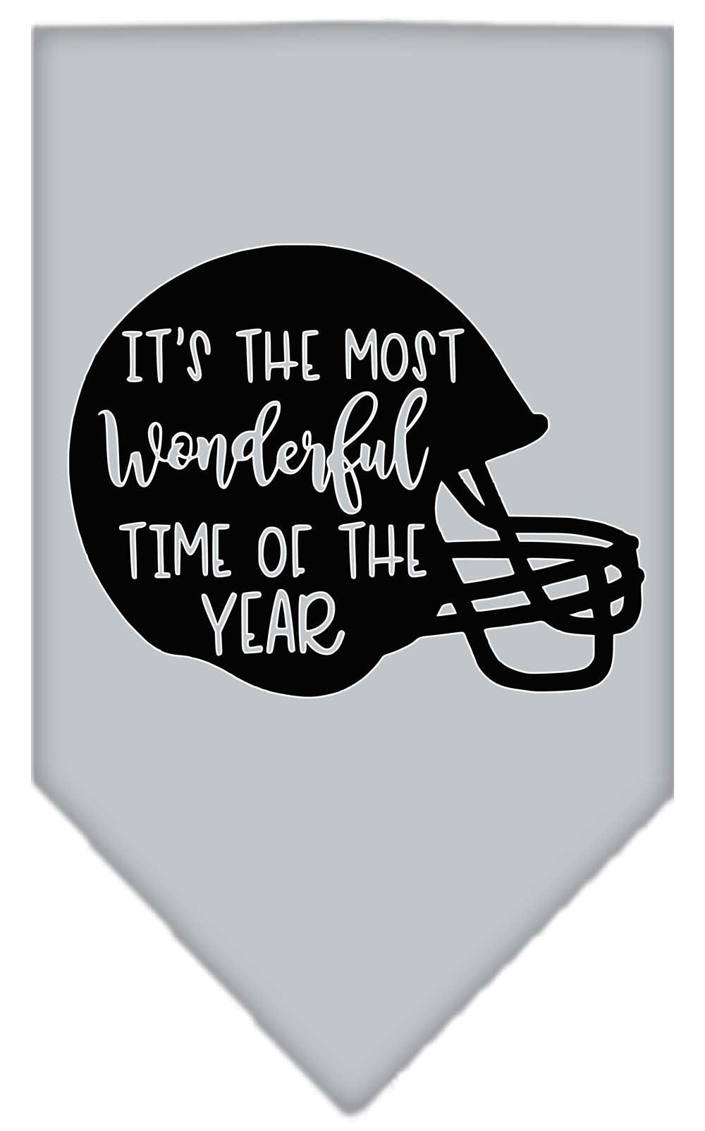 Pet and Dog Bandana Screen Printed, "It's The Most Wonderful Time Of The Year (Football)" Grey Large
