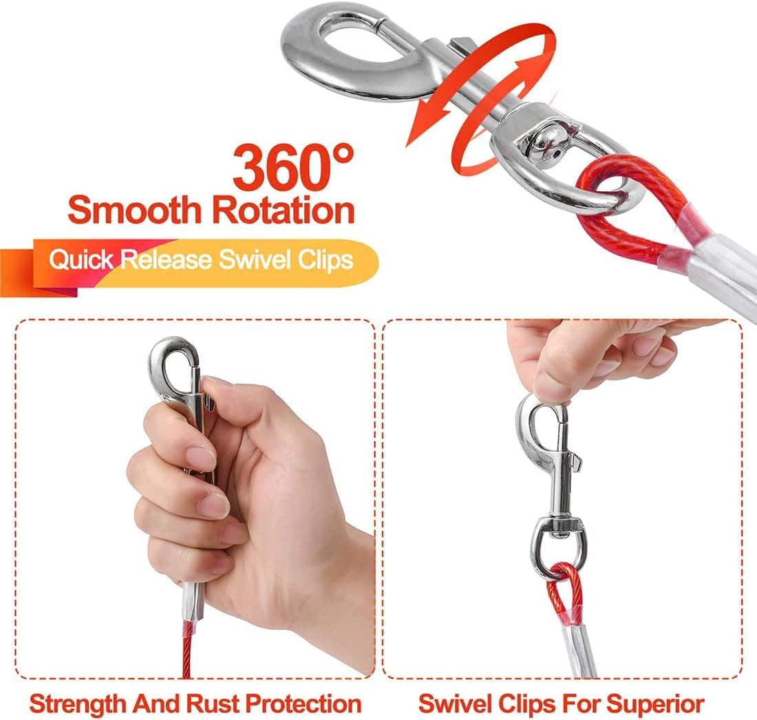 Mi Metty Tie Out Cable For Dogs,150Ft Dog Leads,Heavy Duty Tie Out Cable For Large Dogs Up To 125Lbs,Durable Dog Runner Tether L