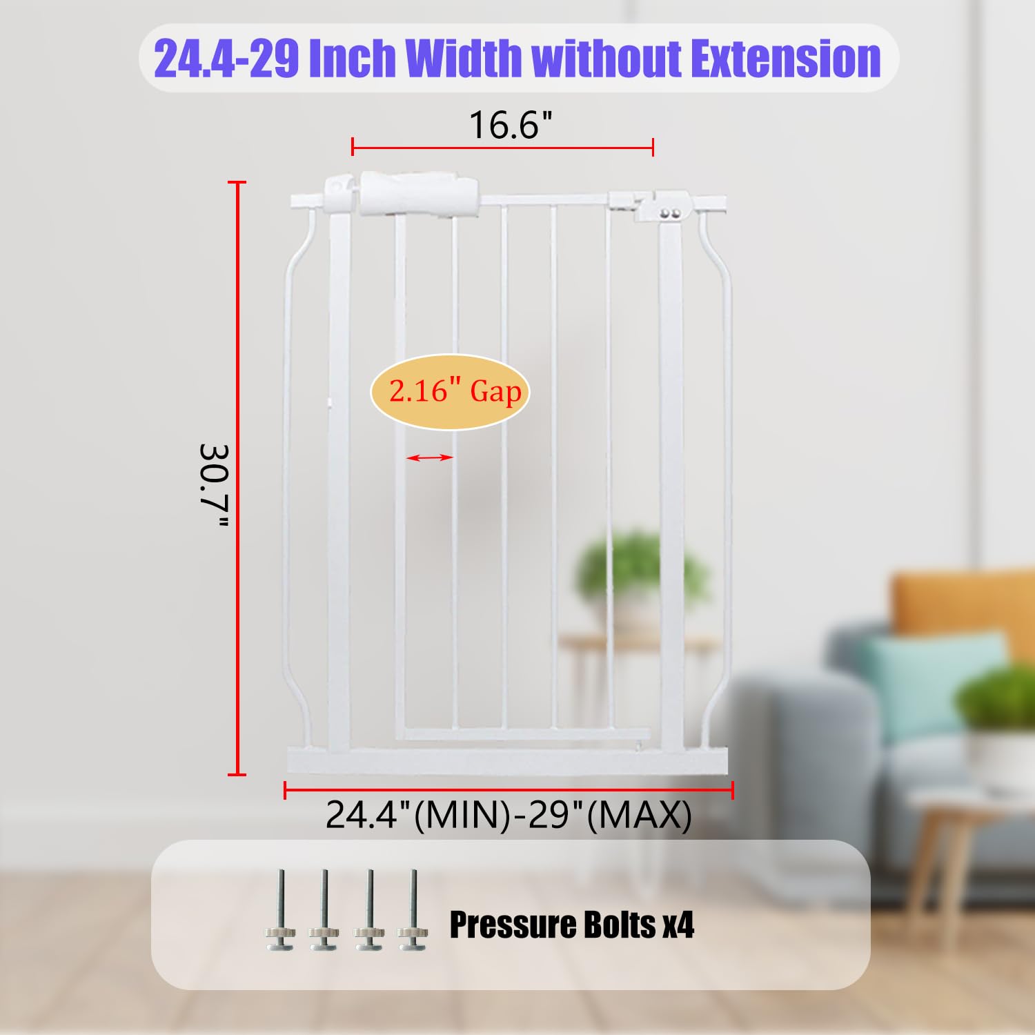 Vothco Narrow Baby & Dog Gate 24-29 Inch, Tension Mounted No Drilling, Walk Through Indoor Safety Gate for Narrow Doorways & Sta