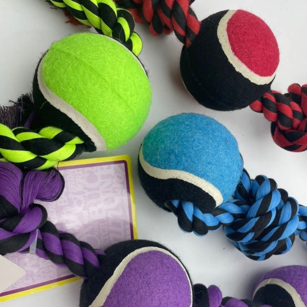 Multipet International 29523 20' Nuts For Knots Rope Tug With Tennis Ball Assorted Colors