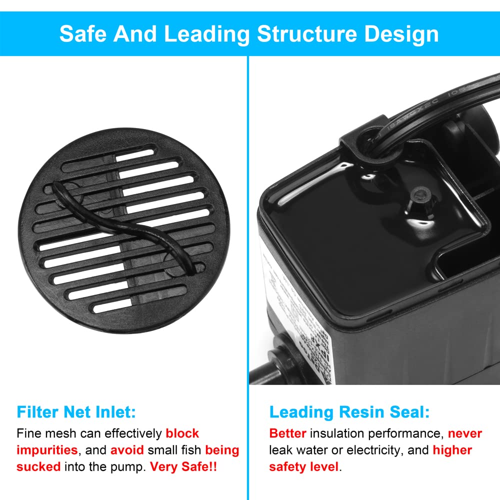 DaToo 160GPH 10W Submersible Water Pump Fountain Pump Ultra Quiet For Aquariums Fish Tank Pond Fountain Statuary Water Feature H