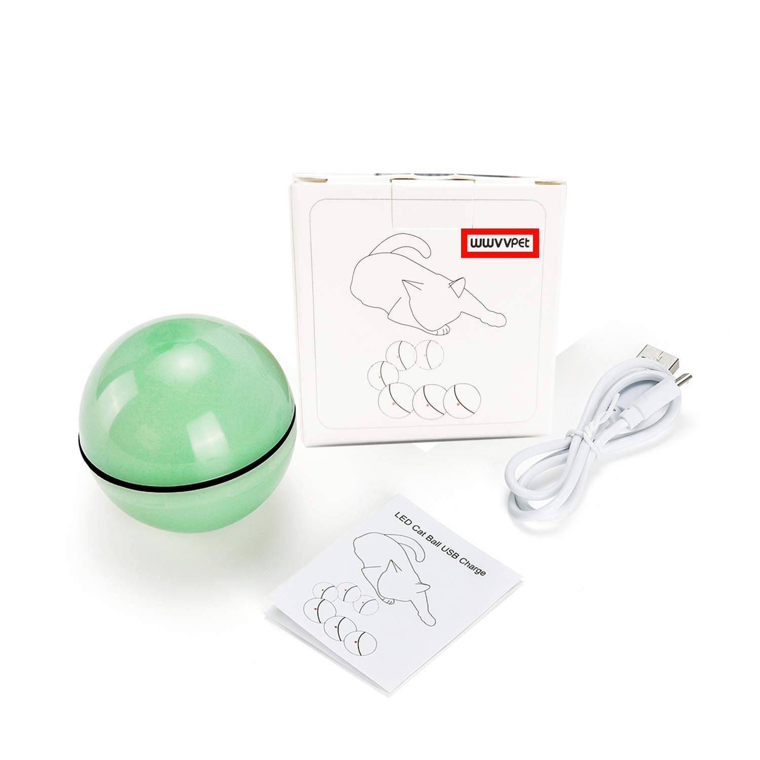 Wwvvpet Interactive Cat Toys Ball With Led Light, 360 Degree Self Auto Rotating Smart Ball, Usb Rechargeable Spinning Cat Ball T