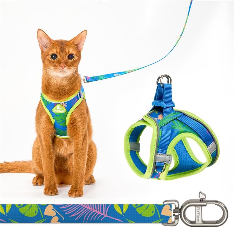 Cat Harness and Leash Set, Step-in Escape Proof Adjustable Vest Harness for Small Medium Large Cats, Lightweight Soft Breathable