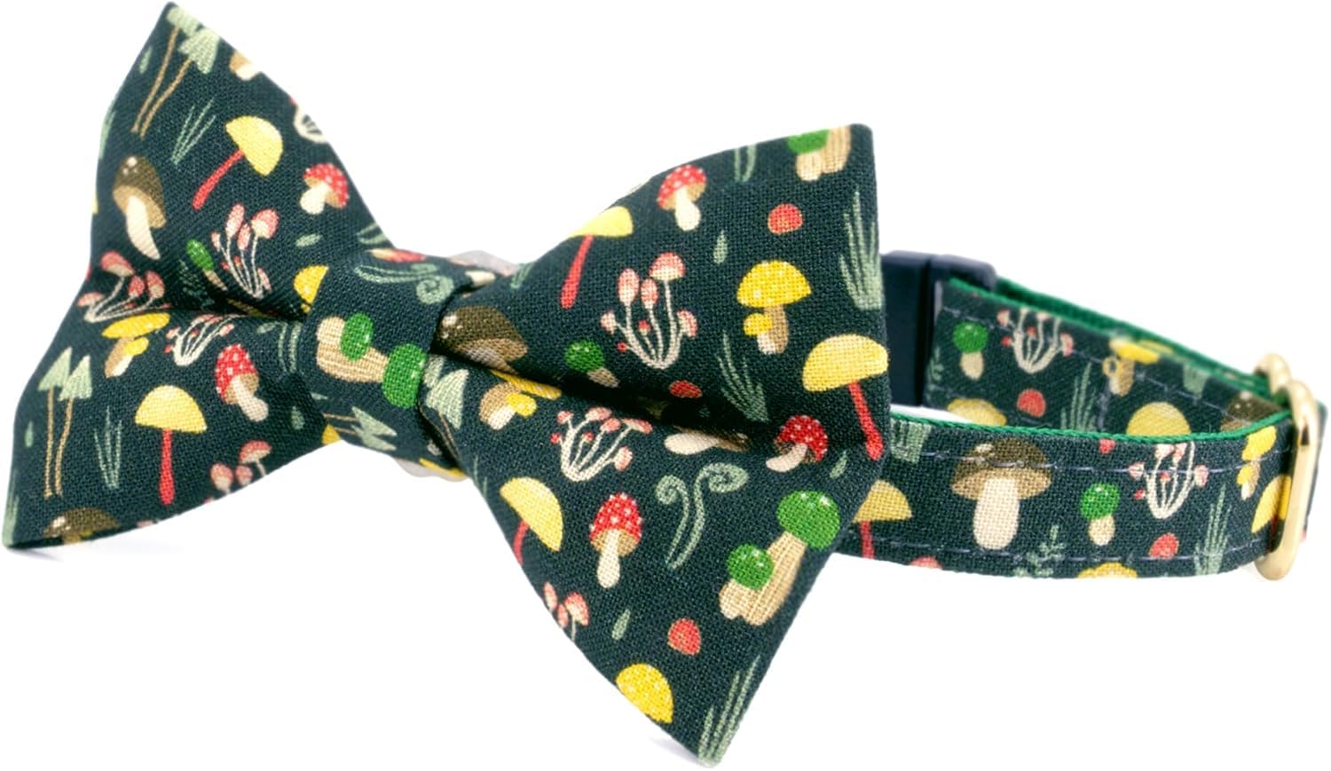 Ultra Joys Breakaway Cat Collar With Bells For Boy & Girl Kitten - Break Away Cat Collar With Bowtie Mushroom Large
