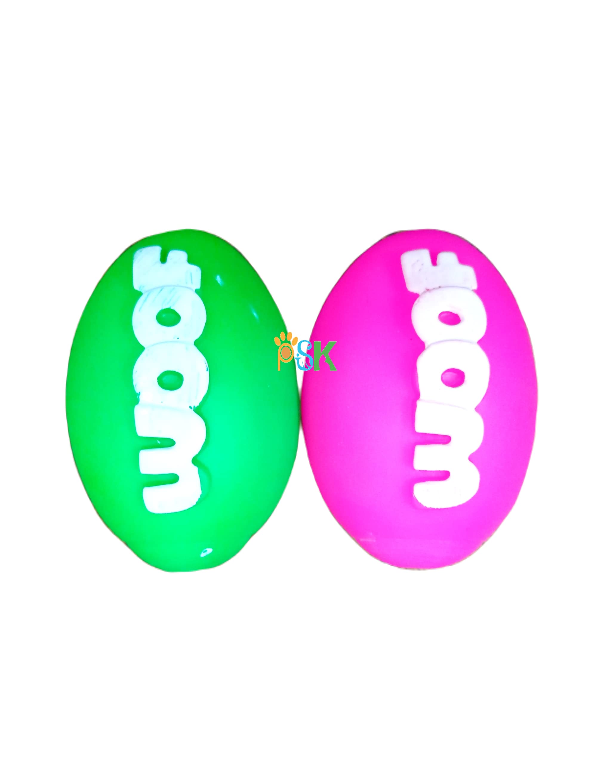 Psk Pet Mart Woof Print Dog Toy Rugby Ball Squeaky Medium Size, Pack Of  2 (MultiColor)