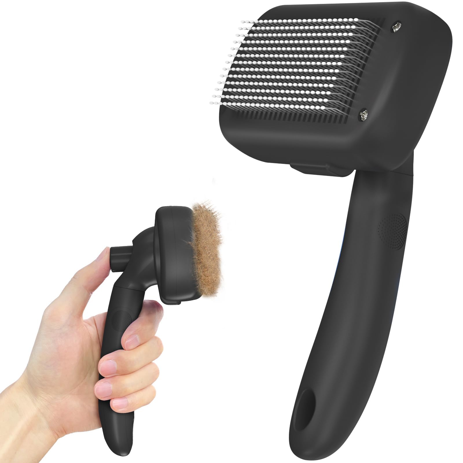 Dipoo Self-Cleaning Brush For Pet Deshedding - Skin-Friendly Grooming Tool For Dogs And Cats, Blue