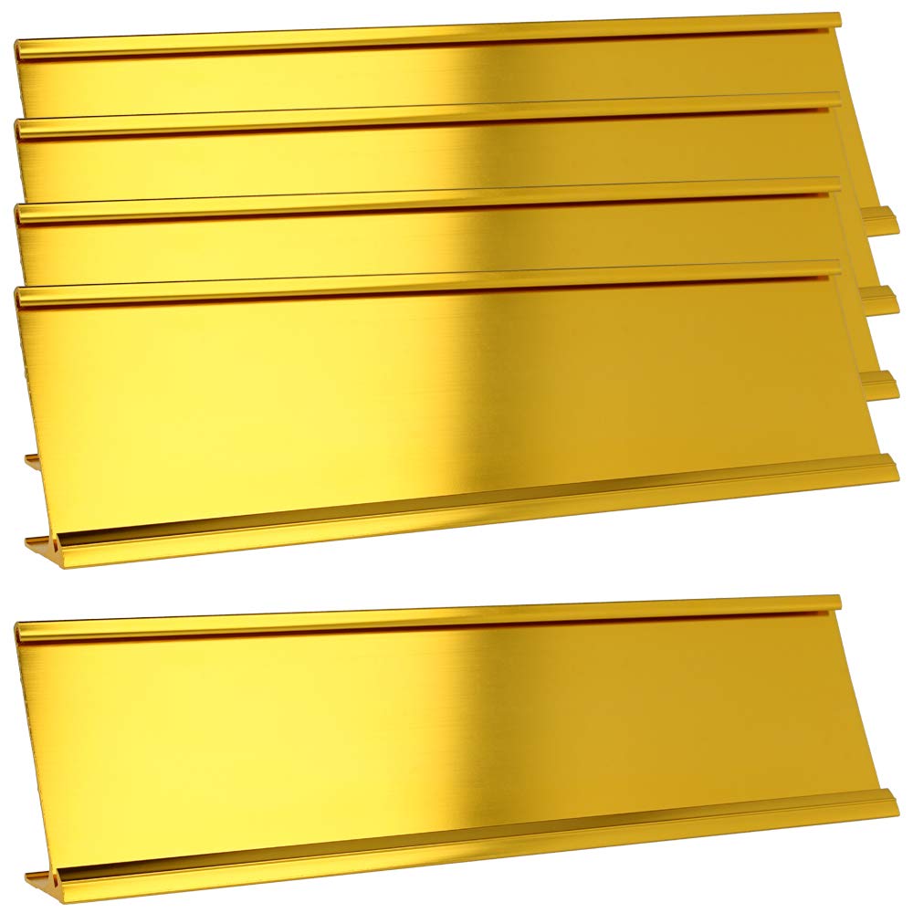 2 x 8 Aluminum Name Plate Holder for Desk - Set of 5 - Office Business Door Sign Holder - Gold-New