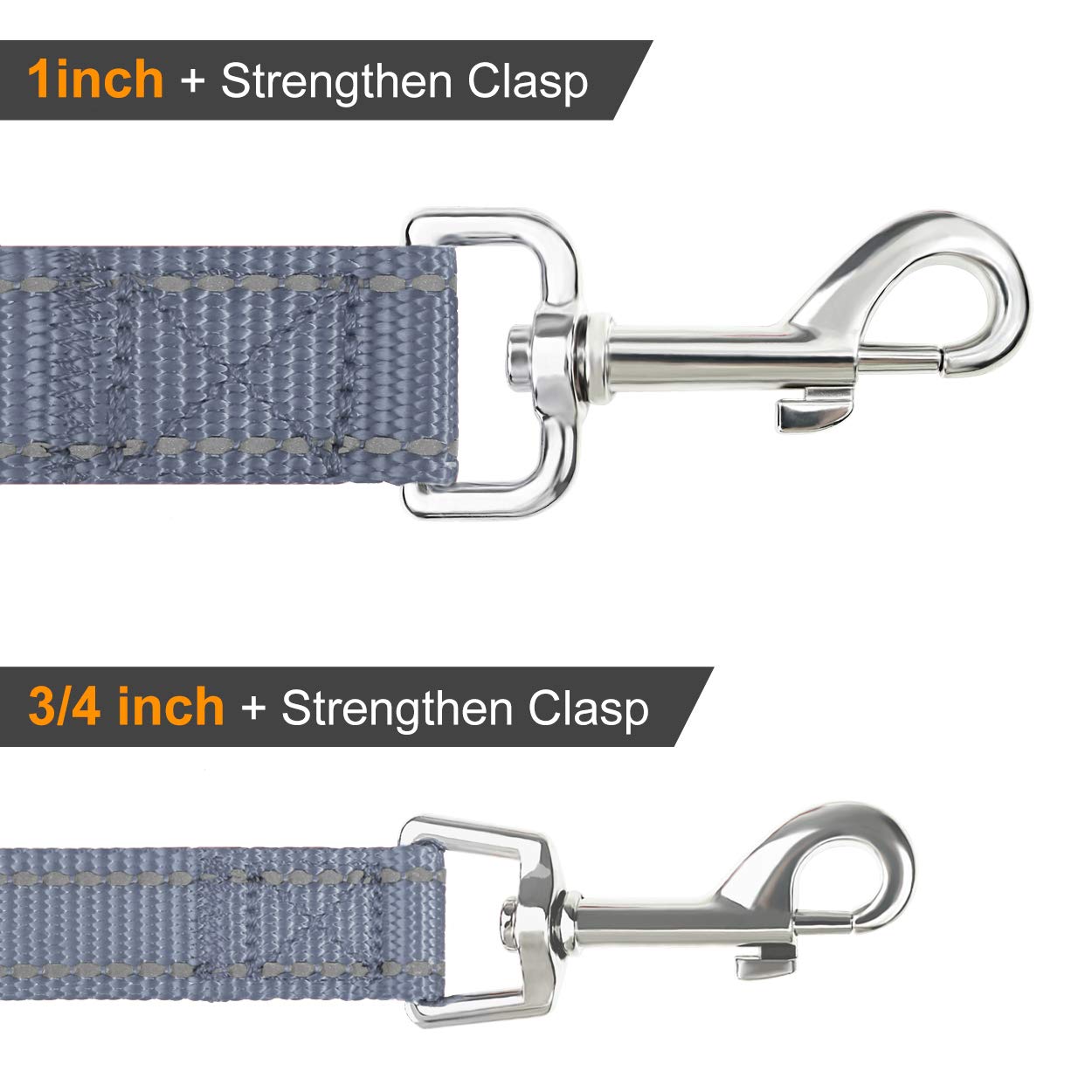 Joytale Double-Sided Reflective Dog Leash, 6 Ft/5 Ft/4 Ft, Padded Handle Nylon Dogs Leashes For Medium & Large Dogs Walking, Gray, 5Ft