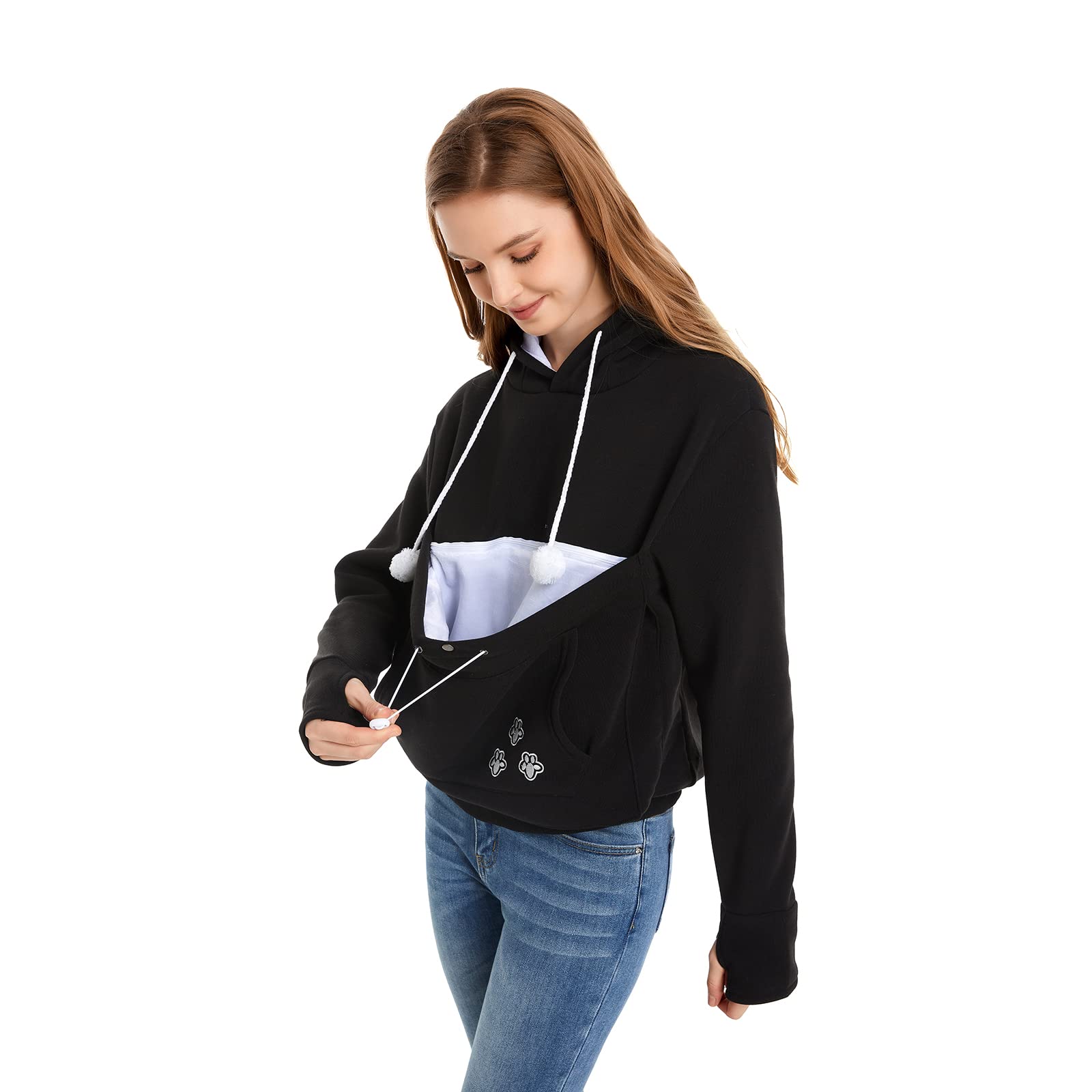 Kei Tomlison Unisex Big Pouch Hoodie Long Sleeve Pet Dog Holder Carrier Sweatshirt, Black-Thick, Large