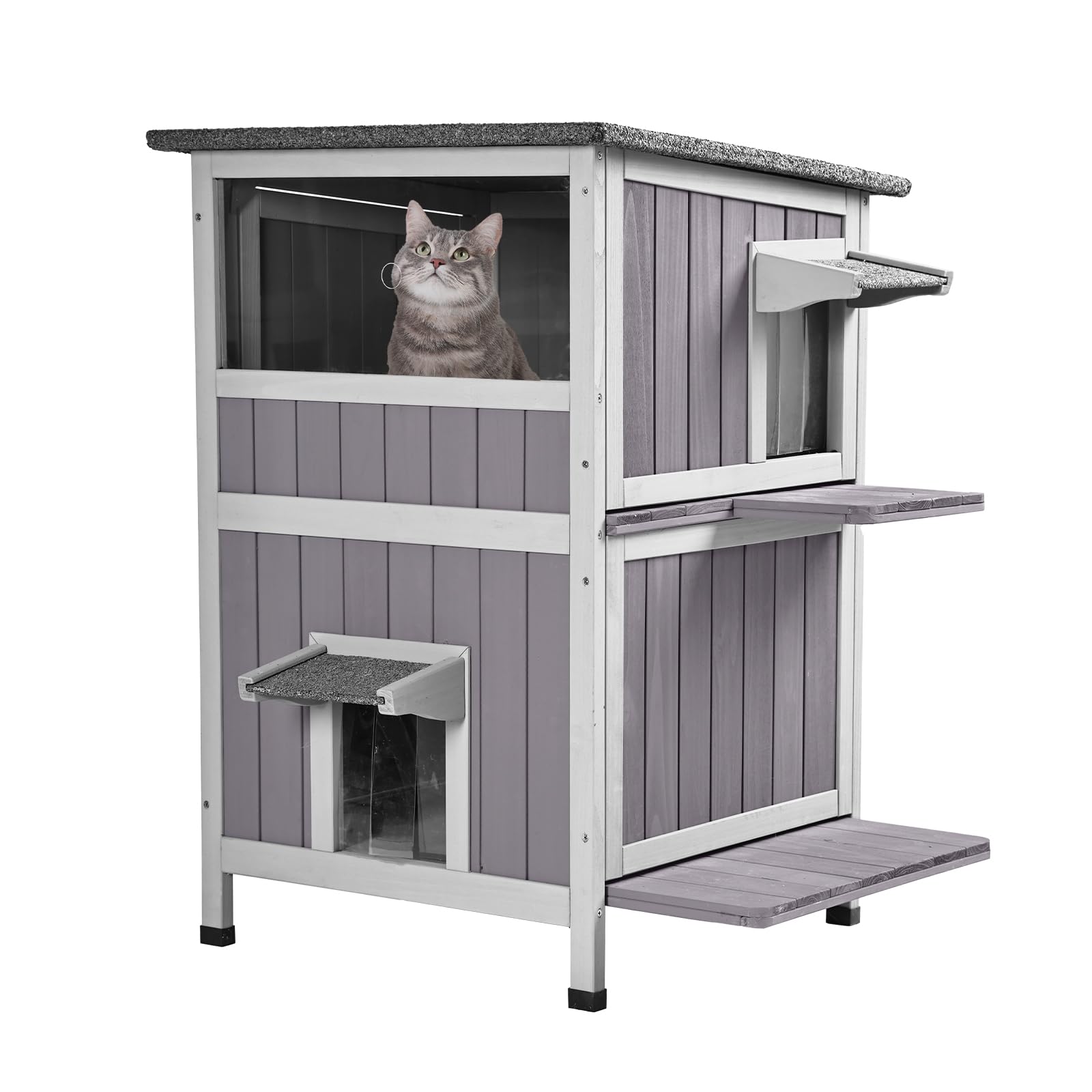 Outdoor Feral Cat House Outside Kitten Shelter 2 Story Cat Catio Enclosure Weatherproof Waterproof