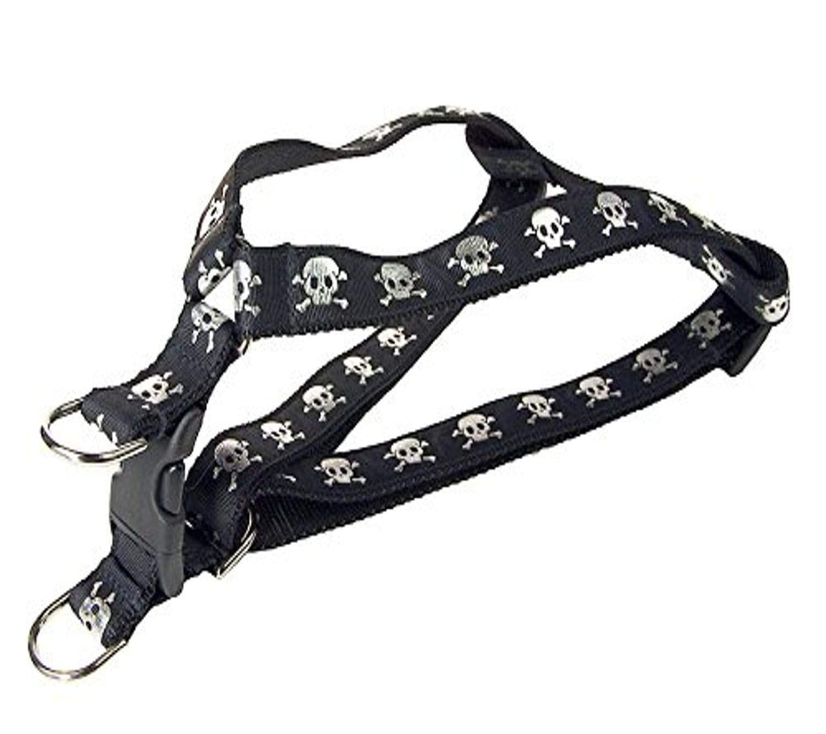 Medium Black Reflective Skull Dog Harness: 3/4' Wide, Adjusts 18-24' - Made In Usa.