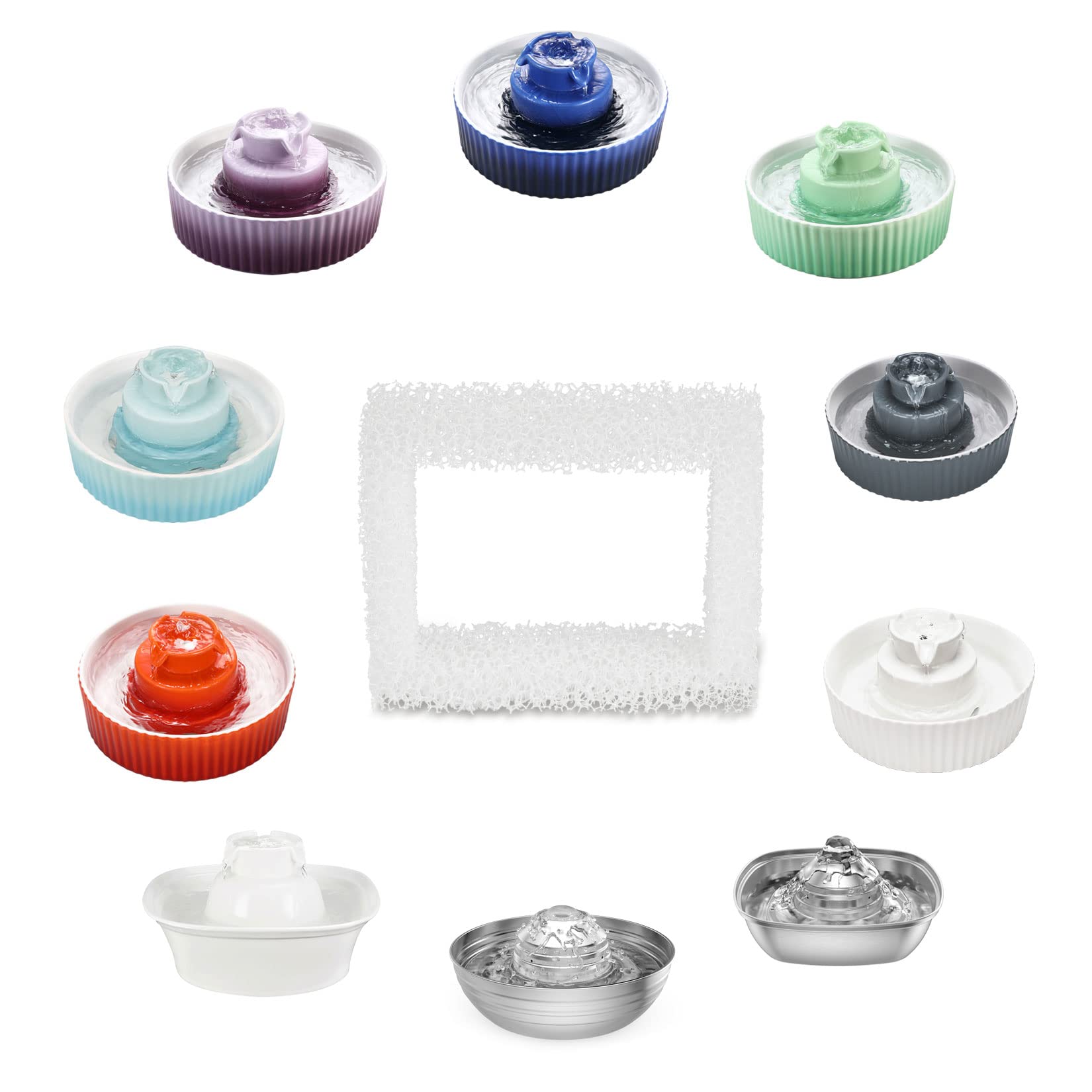 Wonder Creature Cat Fountain Filter For Aurora, Cupcake And 360?Stainless Steel Cat Water Fountain, 8 Sponge Foam Filters, Ceramic Cat Fountain Water Dispenser Dog Fountain Filters Pack