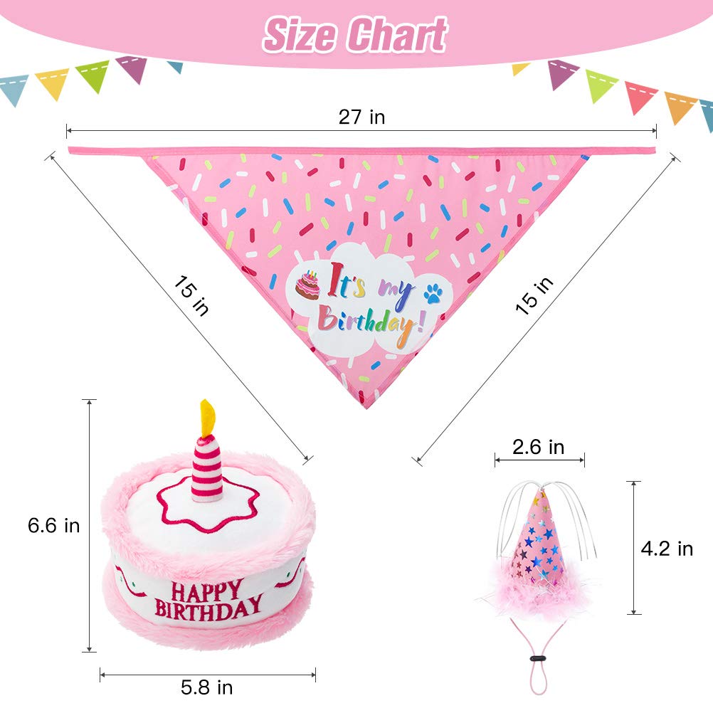 Dog Birthday Bandana Set - Cute Hat And Squeaky Cake Toy For Birthday Party Supplies Gift - Great For Small Medium Large Dogs Pi