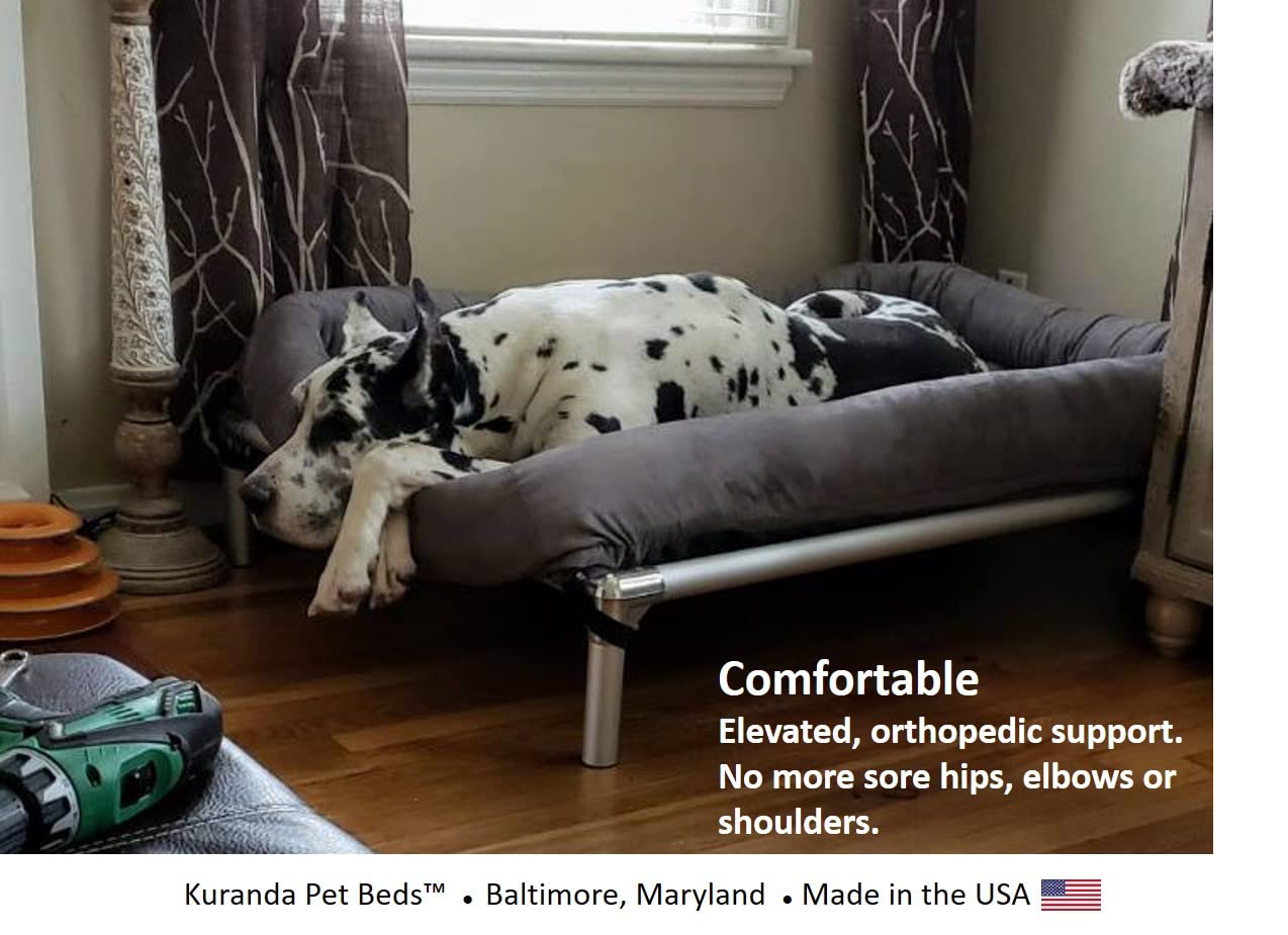 Kuranda Chewproof Bed - Silver Aluminum - 44'' x 27'' - Heavy Duty Vinyl - Burgundy