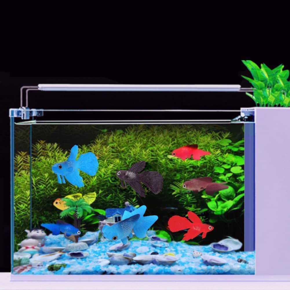 Pssopp Aquarium Fake Fish Decoration, Artificial Blue Goldfish Betta Fish Decoration Silicone Swimming Gold Fish Small Lifelike Fake Fish Funny Fish Ornaments