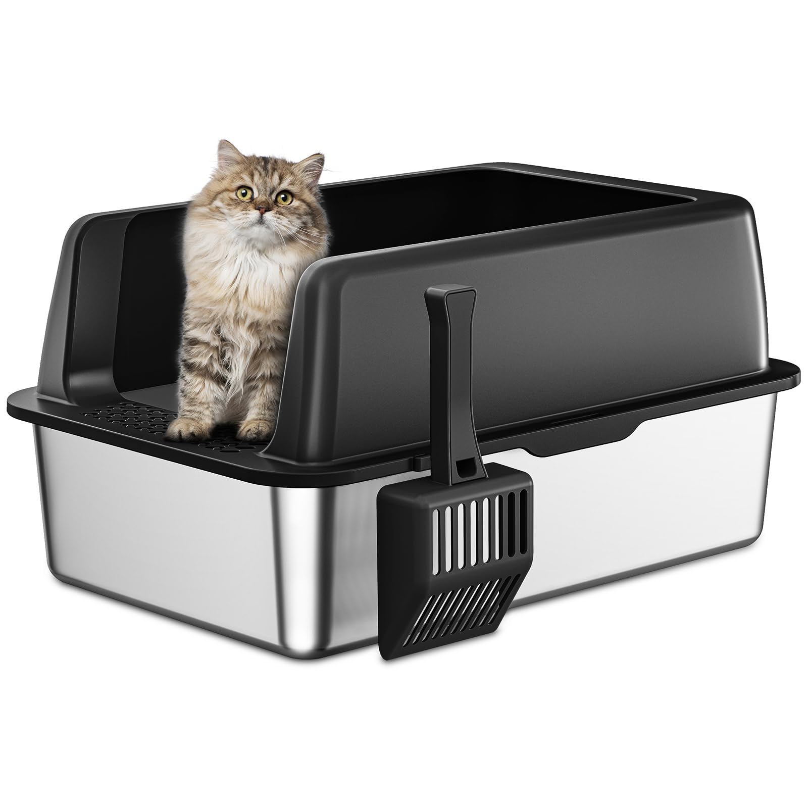 Zarler Stainless Steel Litter Box For Kittens, Small Cat Litter Box 17'' L X 13'' W X 11.8'' H, Metal Kitty Litter Boxes With Hi