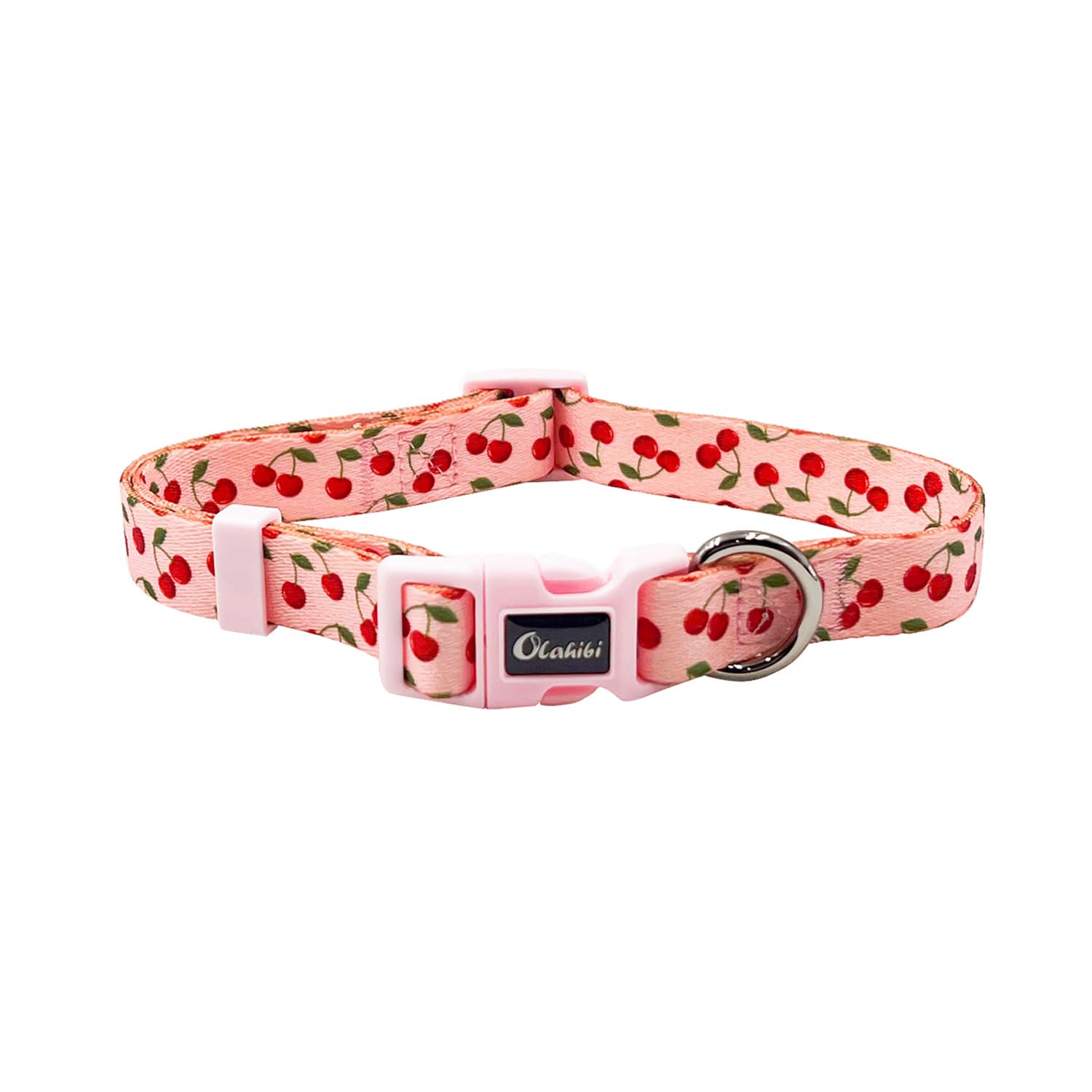 Olahibi Dog Collar And Leash Set, Cherry Pattern, Polyester Material, 5Ft Leash, For Puppy Dogs.(Extra Small,Pink Cherry)