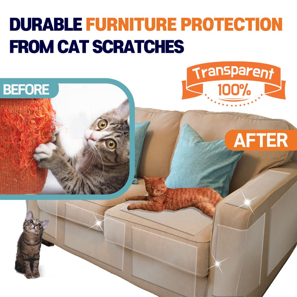 Ha Shi Cat Scratch Protector - Furniture Shield Sheets Or Sticky Tape, Large Coverage, Pet Safe (Double-Sided)