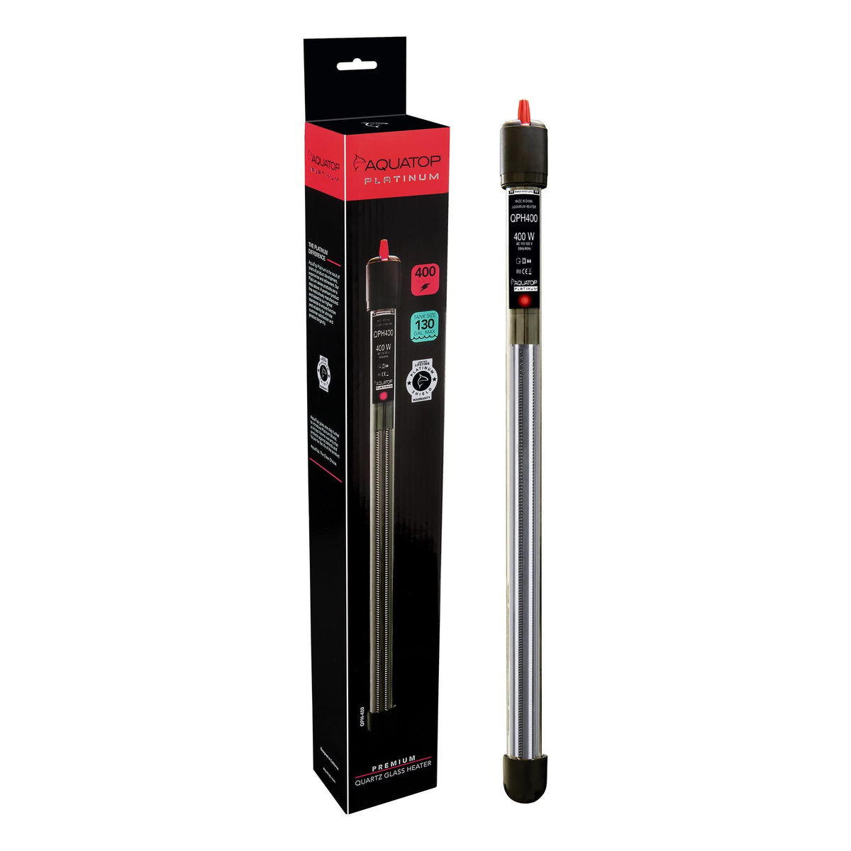 Aquatop 400W Quartz Platinum Heater - Fully Submersible For 80-130 Gallons Fish Tanks 68-93F Adjustable Temperature Range Fresh 