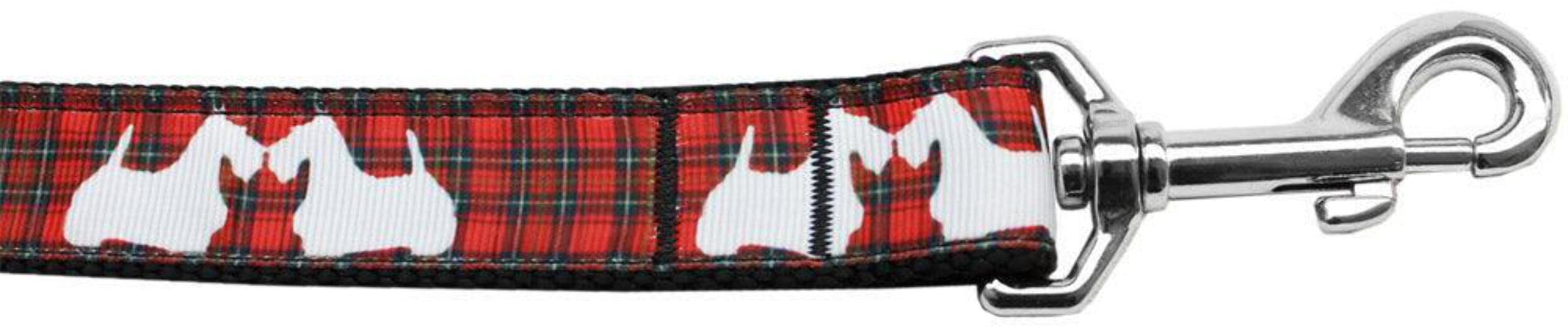 Pet Dog & Cat Nylon Collar or Leash, &quot;Red Plaid Scotty Pups&quot; LG Collar