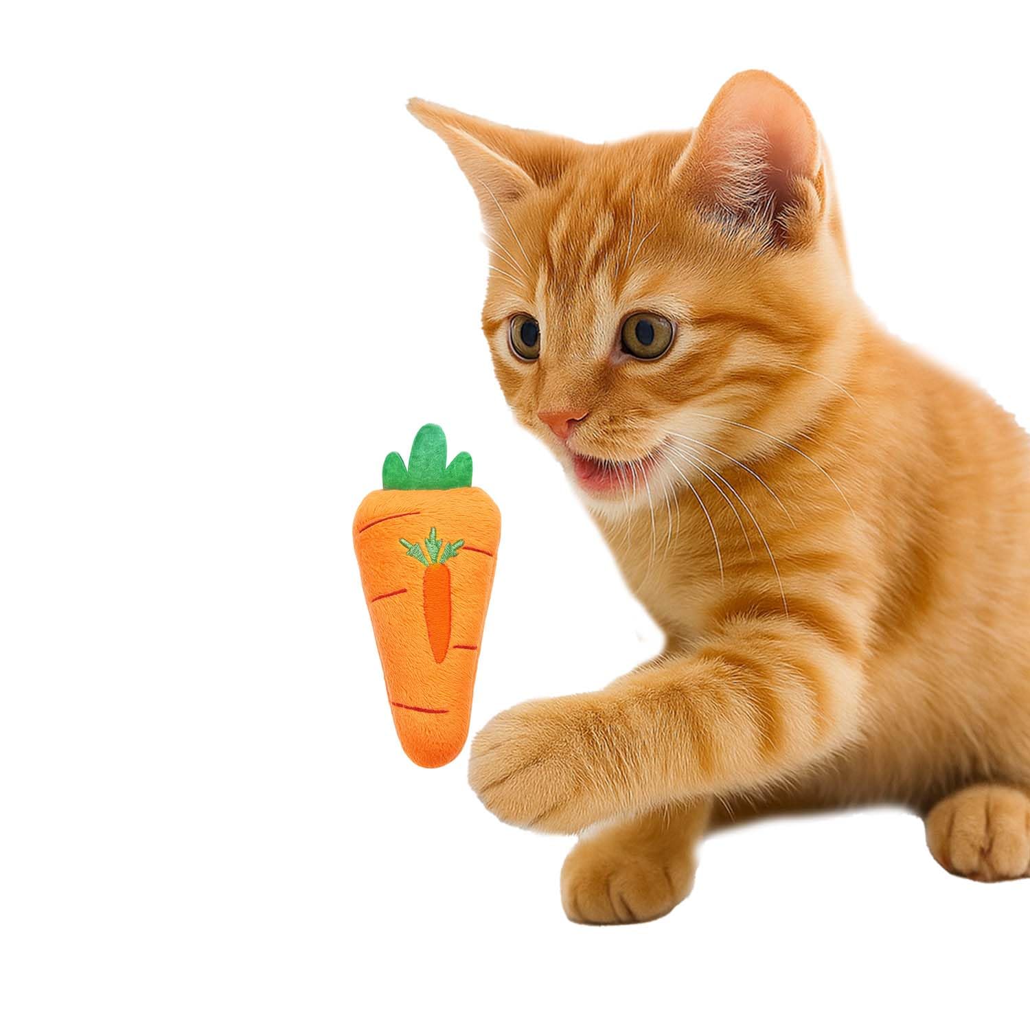 Petbabas Plush Carrot Cat Toy | Soft Stuffed Vegetable Play Toy For Kittens & Cats | Lightweight | Interactive Chase & Cuddle To