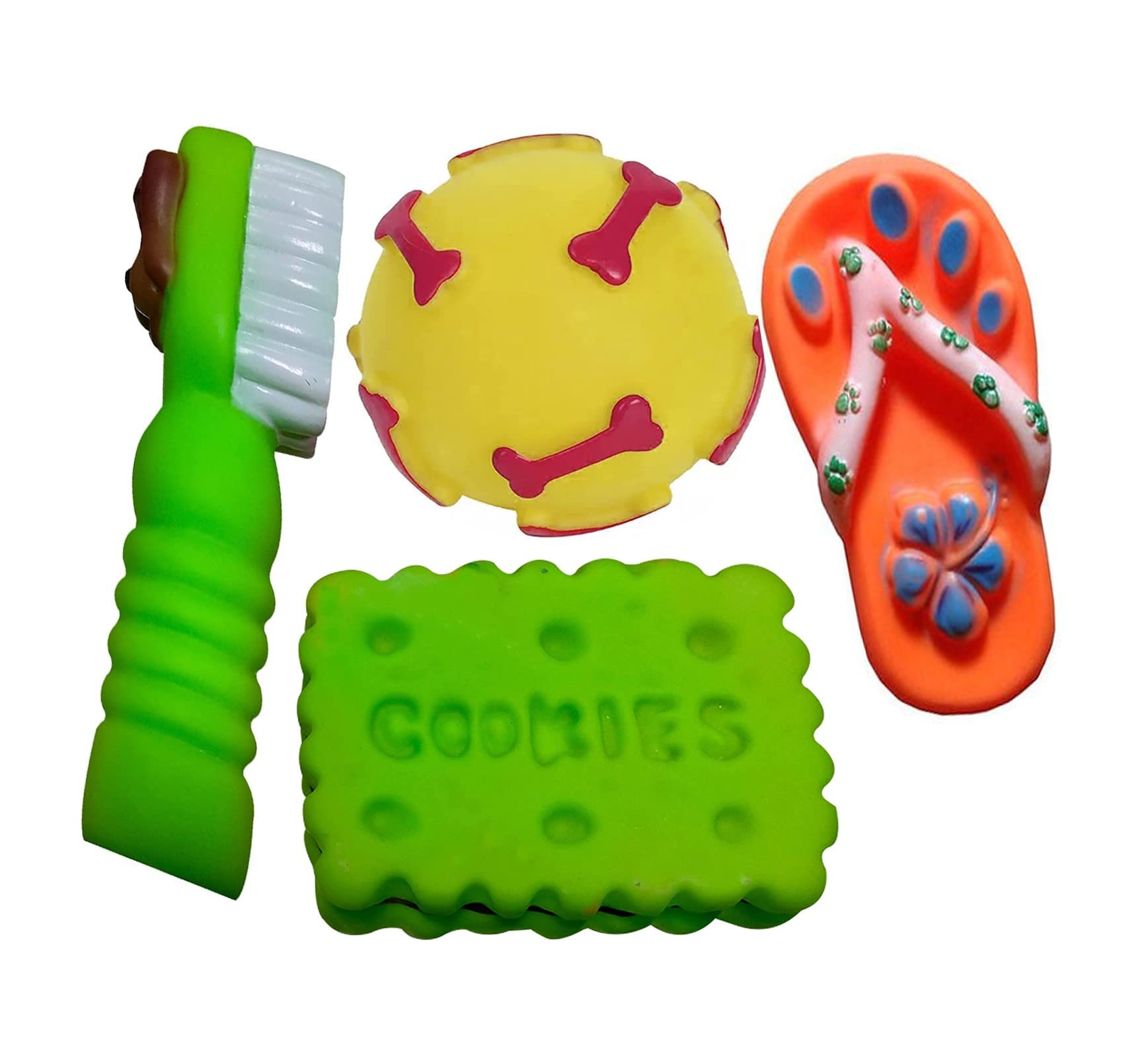 Pet Needs Combo Of 4 Soft Latex Rubber Interactive Squeaky Toys For Small Puppy Random Color