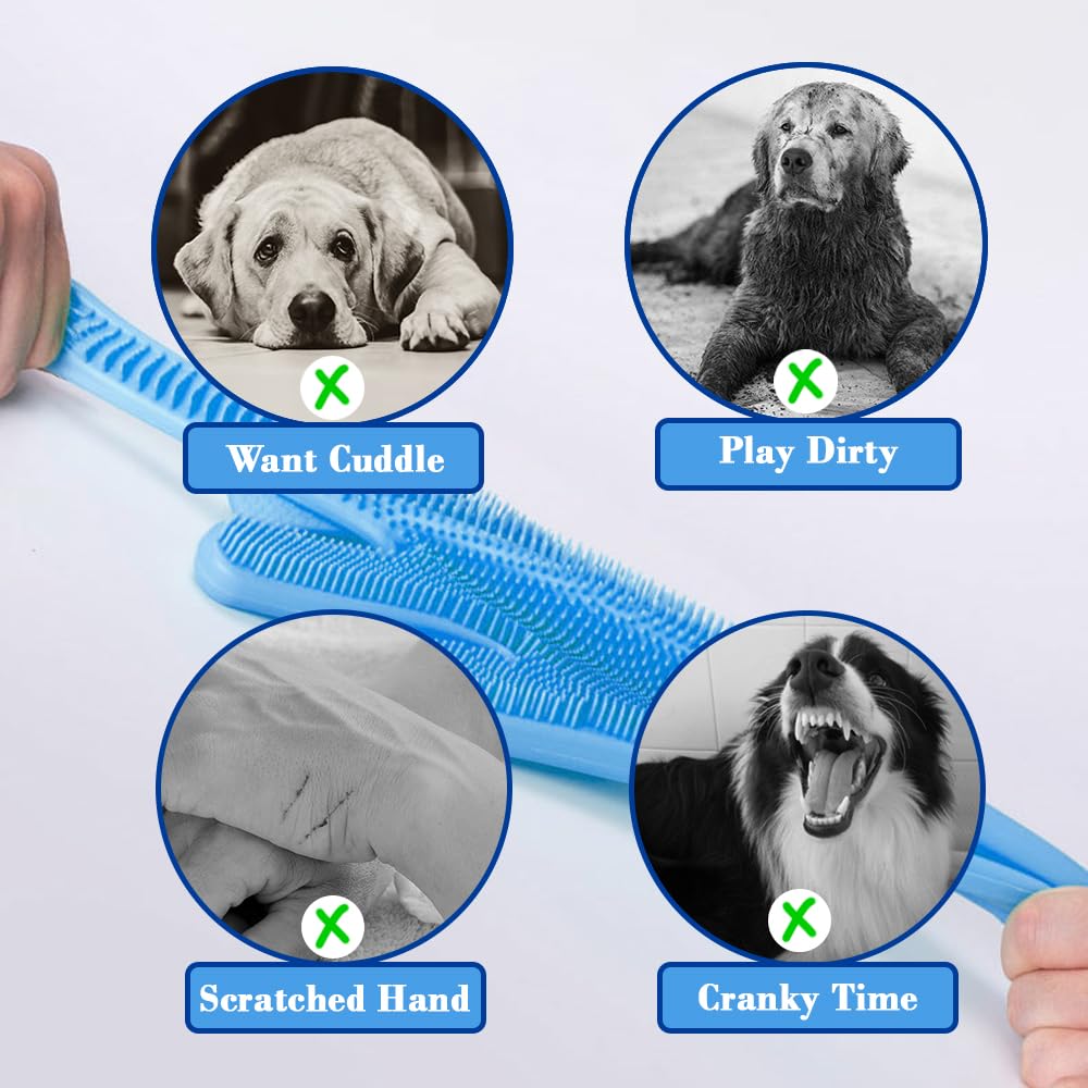 1To3Go Pet Grooming Gloves Pet Hair Remover Cat, Dog Washing Gloves Silicone Heat Resistant Cleaning Gloves With High-Density Te