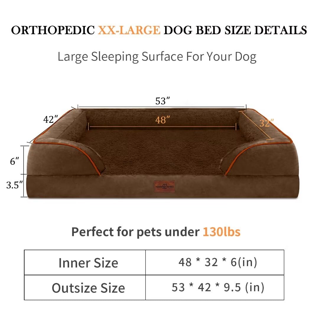 Comfort Expression Xxl Orthopedic Dog Bed Waterproof, Orthopedic Foam Dog Beds For Extra Large Dogs, Washable Dog Sofa Bed With Removable Cover & Non-Slip Bottom(Xx-Large,Chocolate Brown)