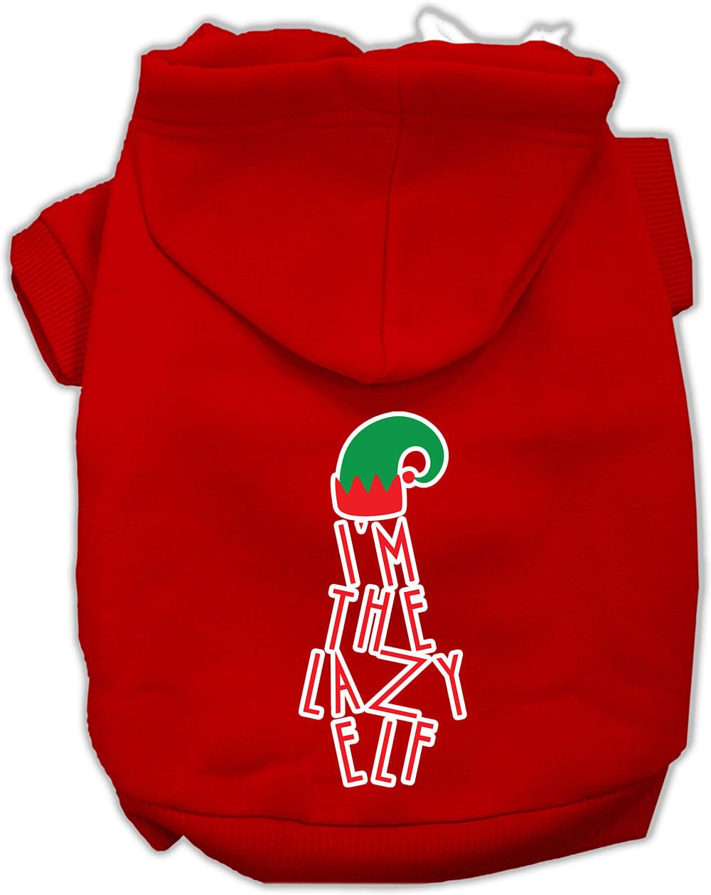 Lazy Elf Screen Print Pet Hoodie Red Lg 14