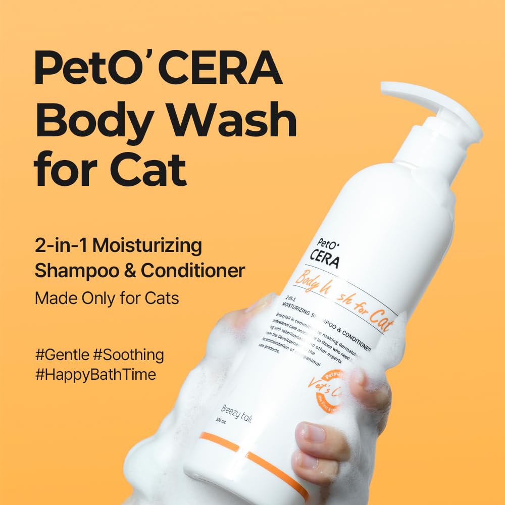 Breezytail Peto?era Cat Shampoo | All-In-One Cat Shampoo | Hypoallergenic Itch Relief &Moisturizing | Veterinarian Approved And Formulated Shampoo For Cats (1 Bottle (10.1Oz))