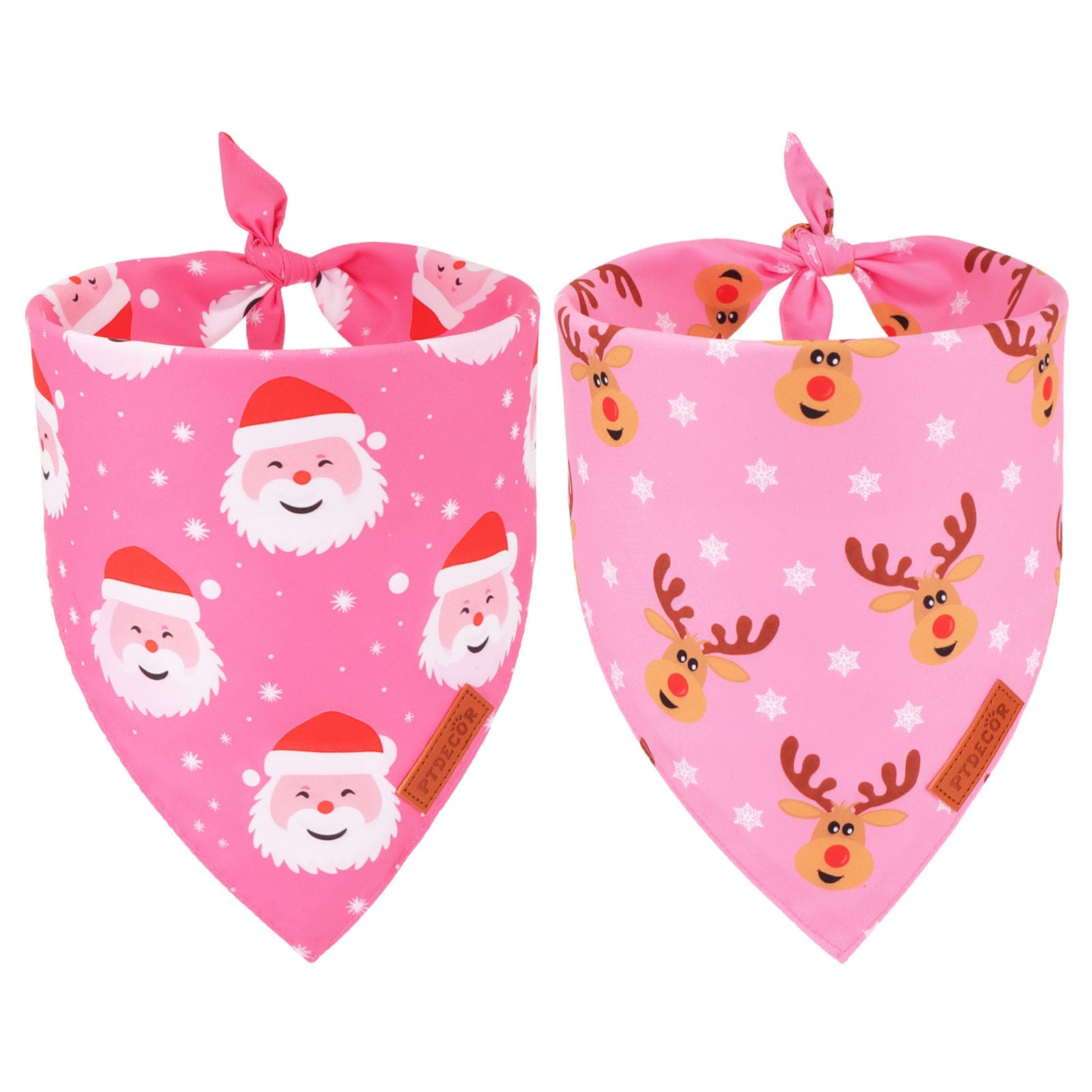 Ptdecor Christmas Dog Bandana,Xmas Pink Scarf Santa Deer Reversible Holiday Dog Scarf, Female Christmas Bandanas For Small Dogs 