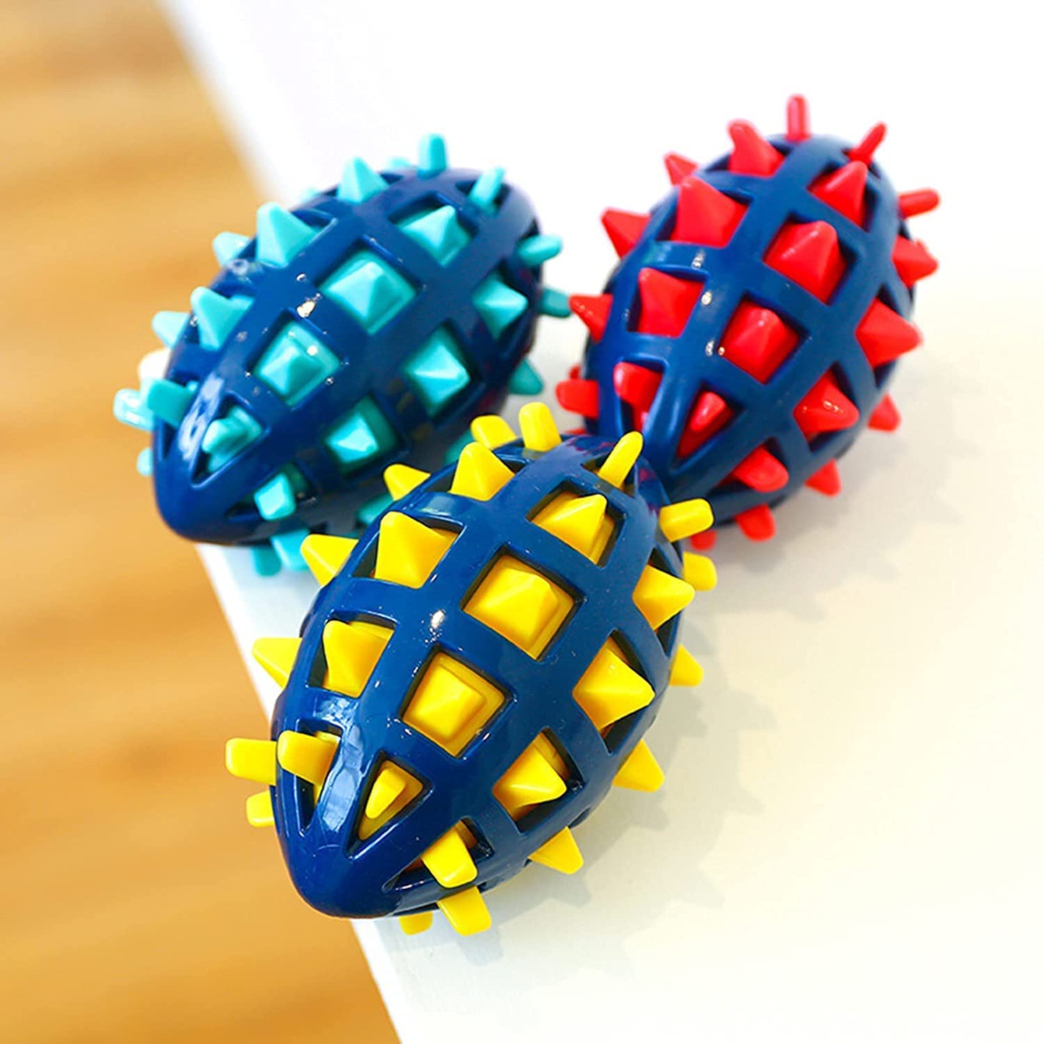 PSK PET MART Spikey Shell Rugby Toy Ball for Dogs | Rubber Squeaky Toy Ball for Dogs | Chew Toy for Dogs | Teething Toy for Pupp