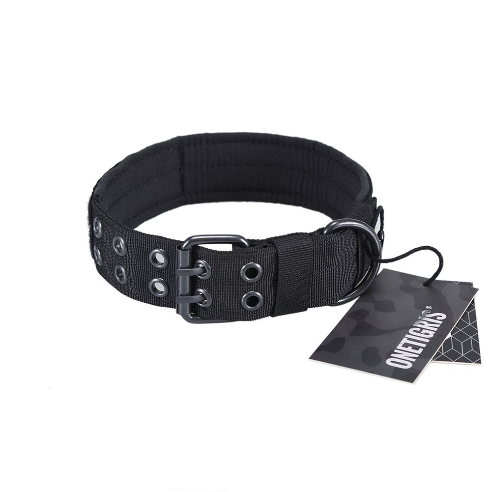 Onetigris Military Adjustable Dog Collar With Metal D Ring & Buckle 2 Sizes (Black, L)