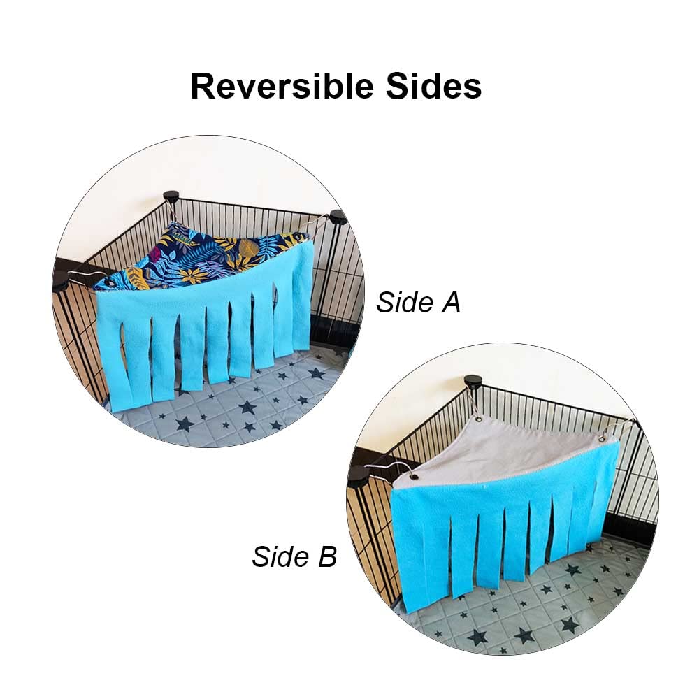 Rioussi Guinea Pig Hideout Hideaway Corner Fleece Toys Cage Accessories With Reversible Sides, Blue Leaves