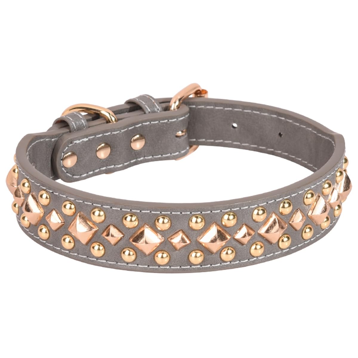 Serijoars Spiked Dog Collar Soft Pu Leather Mushrooms Rivet Spike Studded Dog Collar Adjustable Puppy Collars (M, Grey3)
