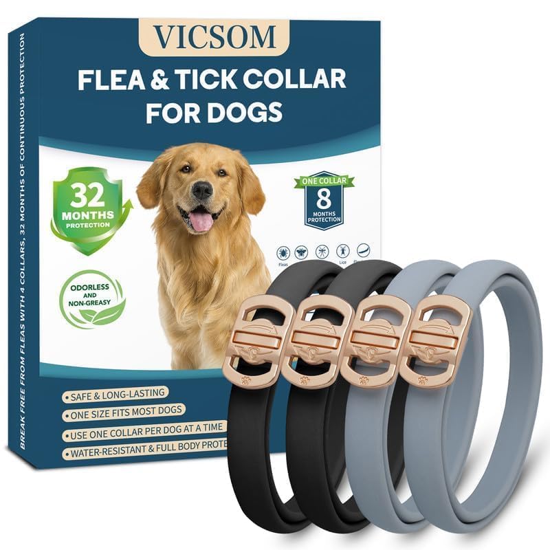 Flea And Tick Collar For Dogs, 4 Pack 32 Months Treatment Prevention, Waterproof Adjustable Small Medium Large Dog Puppy, Black 