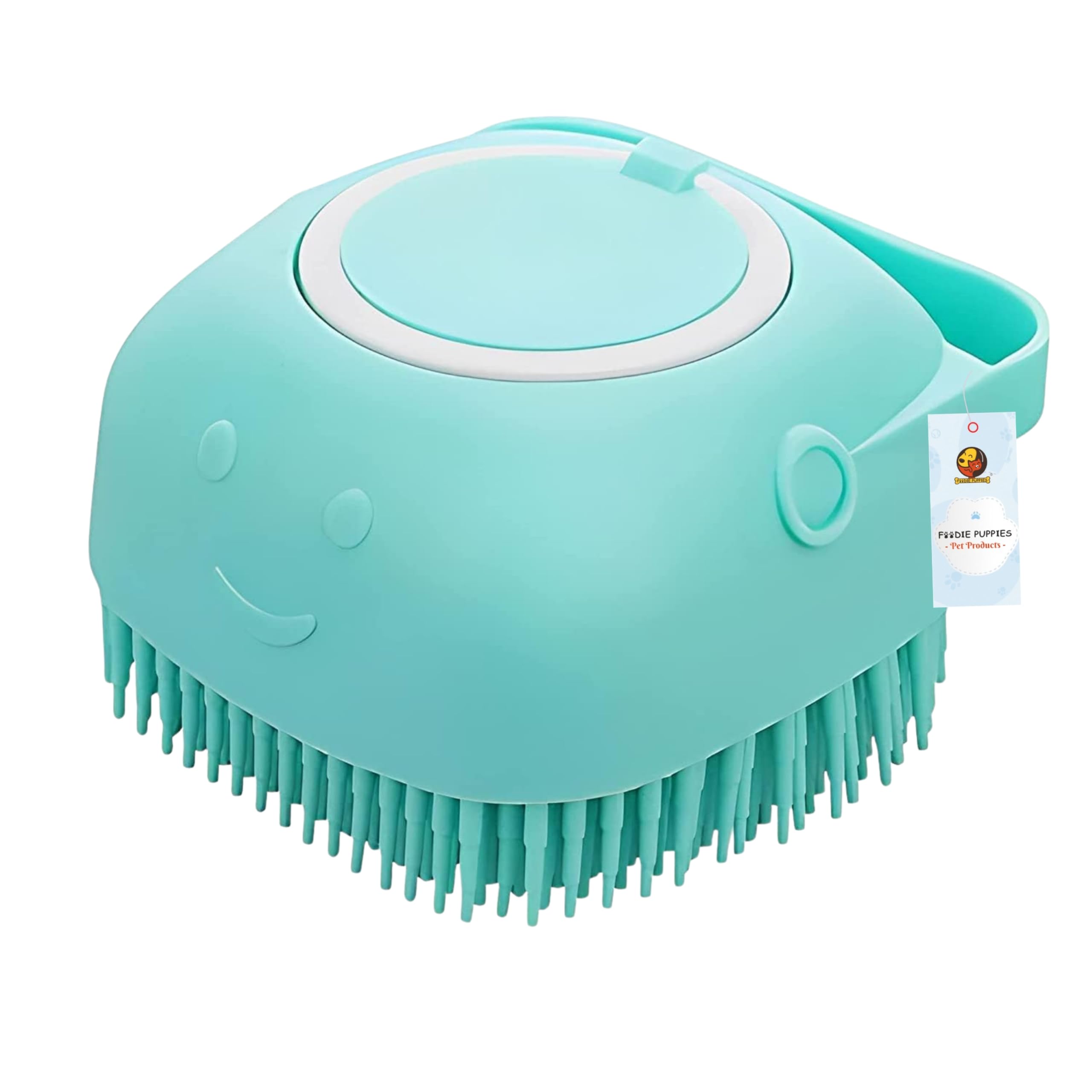 Foodie Puppies Dog Bath Brush Body Scrubber Shampoo Dispenser Tick Remover - (Silicone Dispenser Brush) For Shower Bathing And S