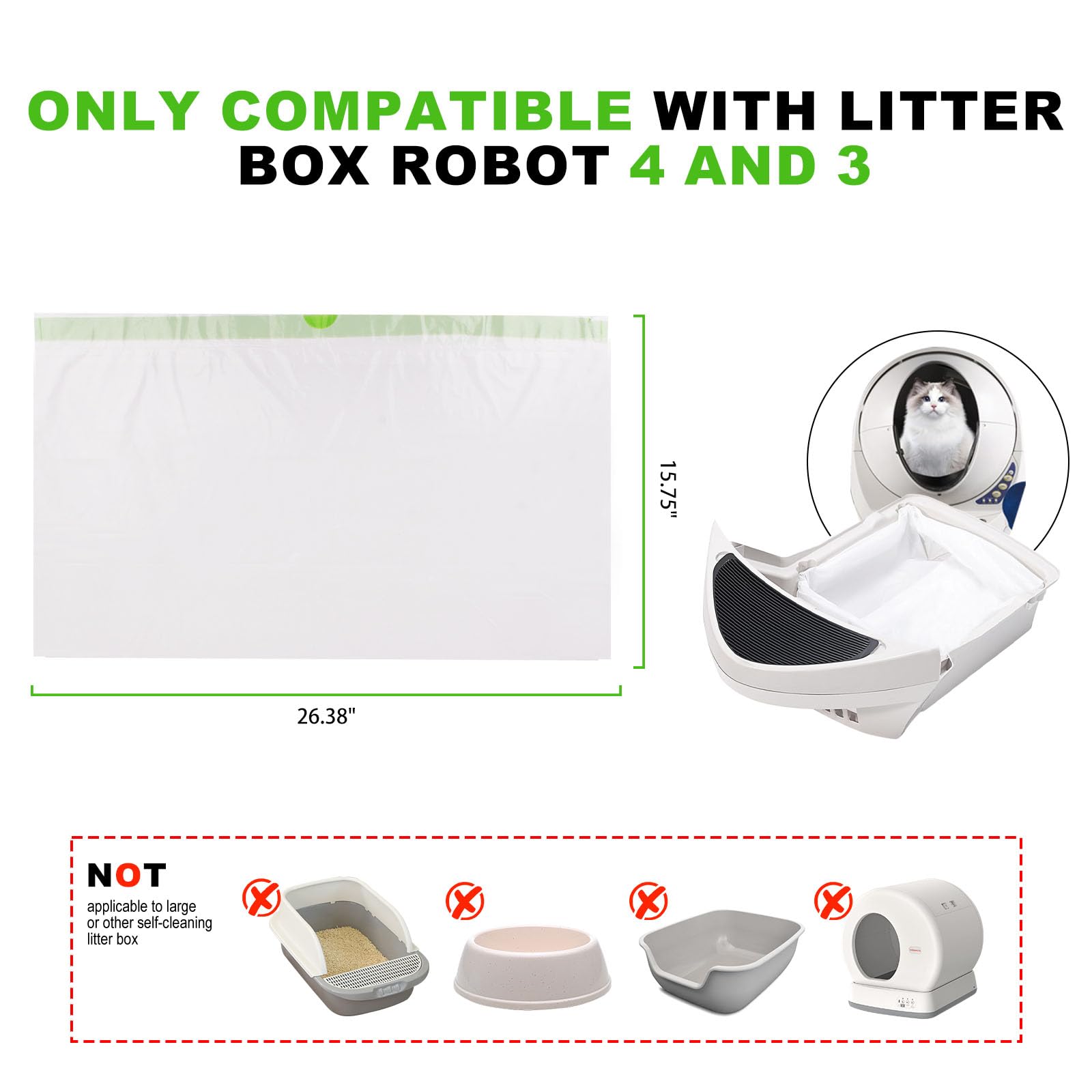 Hlinakrbcs Litter Box Waste Bags For Robot 4 And 3, 60 Pack Drawstring Self Cleaning Cat Litter Box Liners, Extra Thick Waste Dr