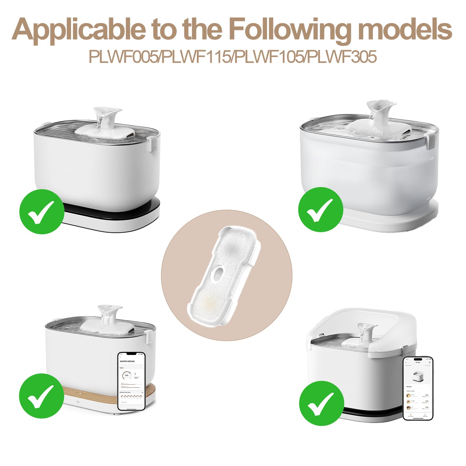 16 Packs Cat Water Fountain Filter Replacement Compatible with PETLIBRO Dockstream Cat Water Fountain PLWF005/PLWF115/PLWF105, 4