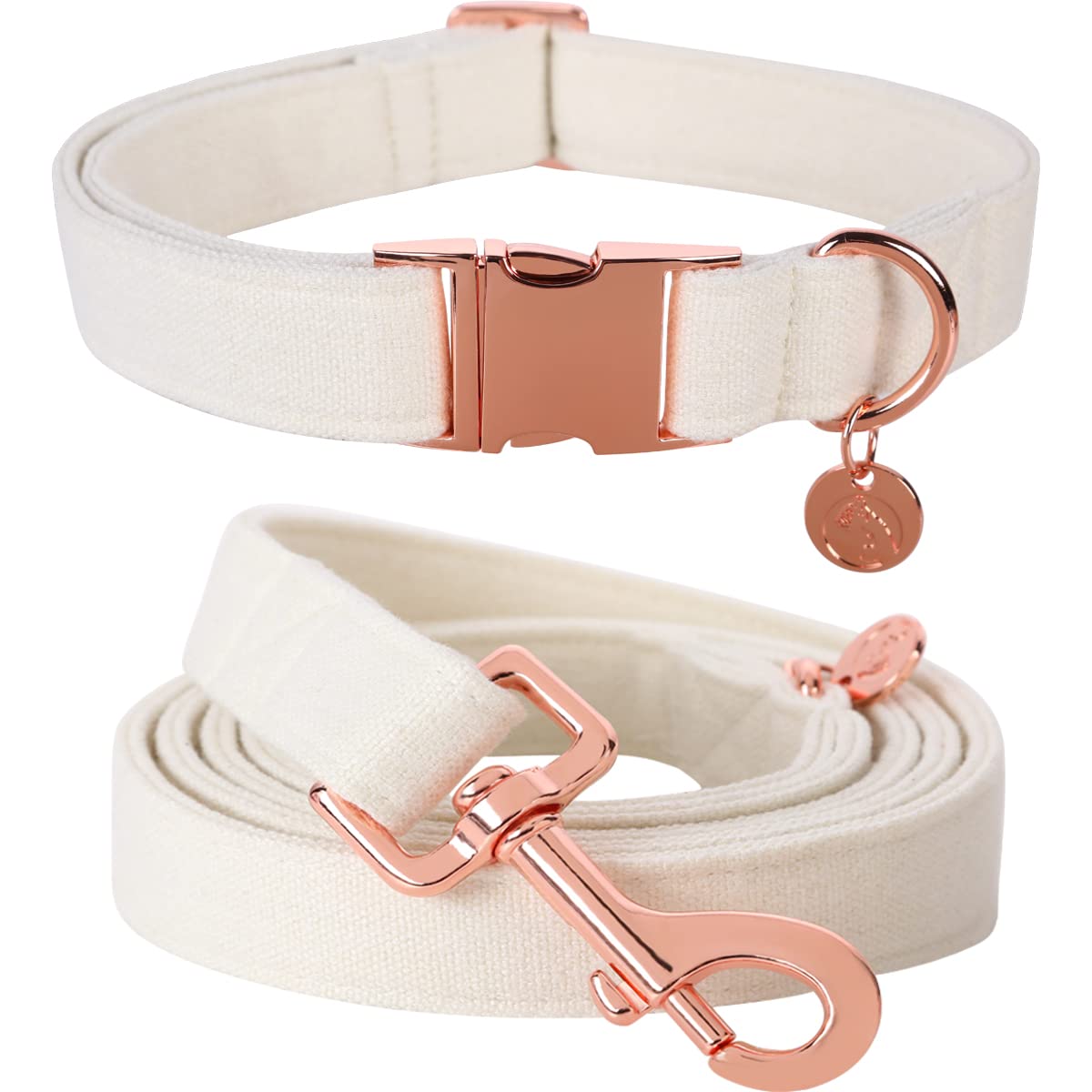 Dogwong Cotton Dog Collar And Leash White Pet Collar Soft Durable Wedding Puppy Collar For Small Medium Large Dogs
