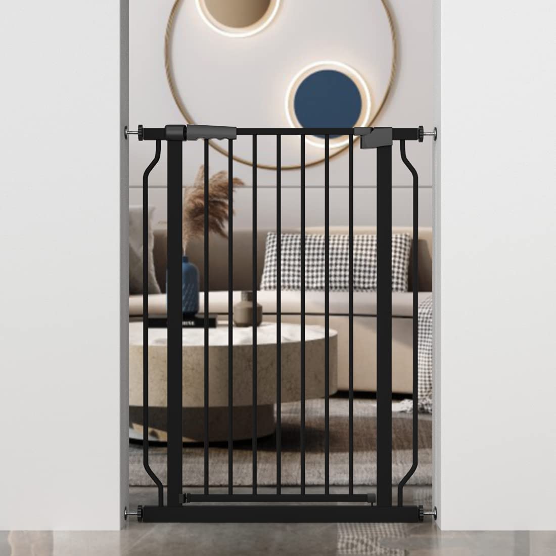 Waowao Extra Tall 40.55' Baby Gate 29.53'-32.68' Wide Pressure Mounted Walk Through Swing Auto Close Safety Black Metal Toddler Child Dog Pet For Indoor Stairs,Doorways,Kitchen